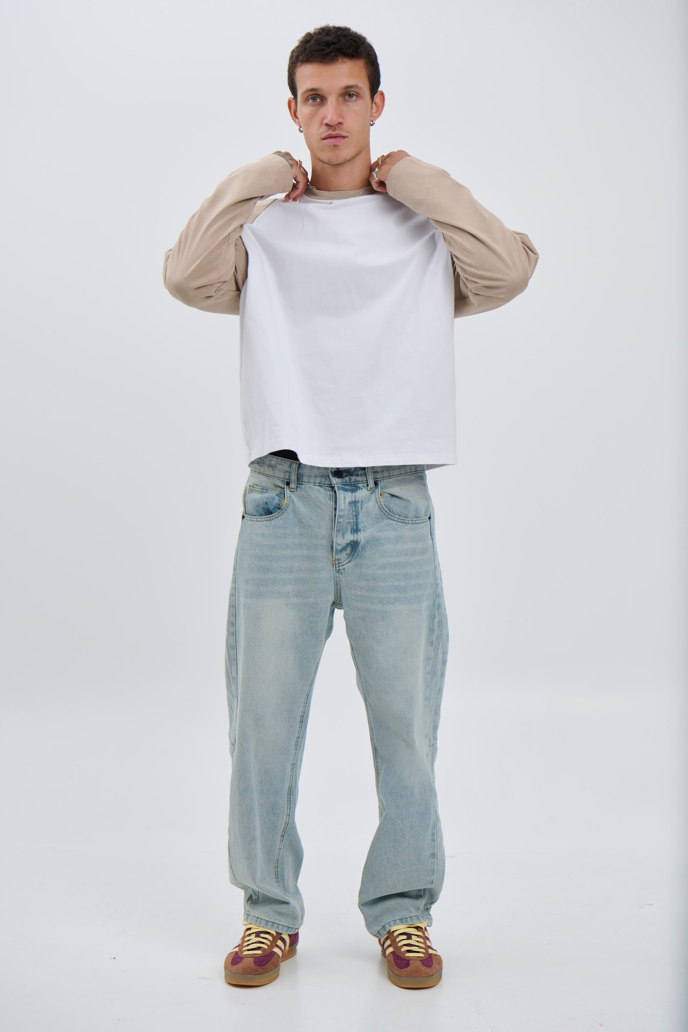 Crop Box Raglan Long Sleeve Light Khaki