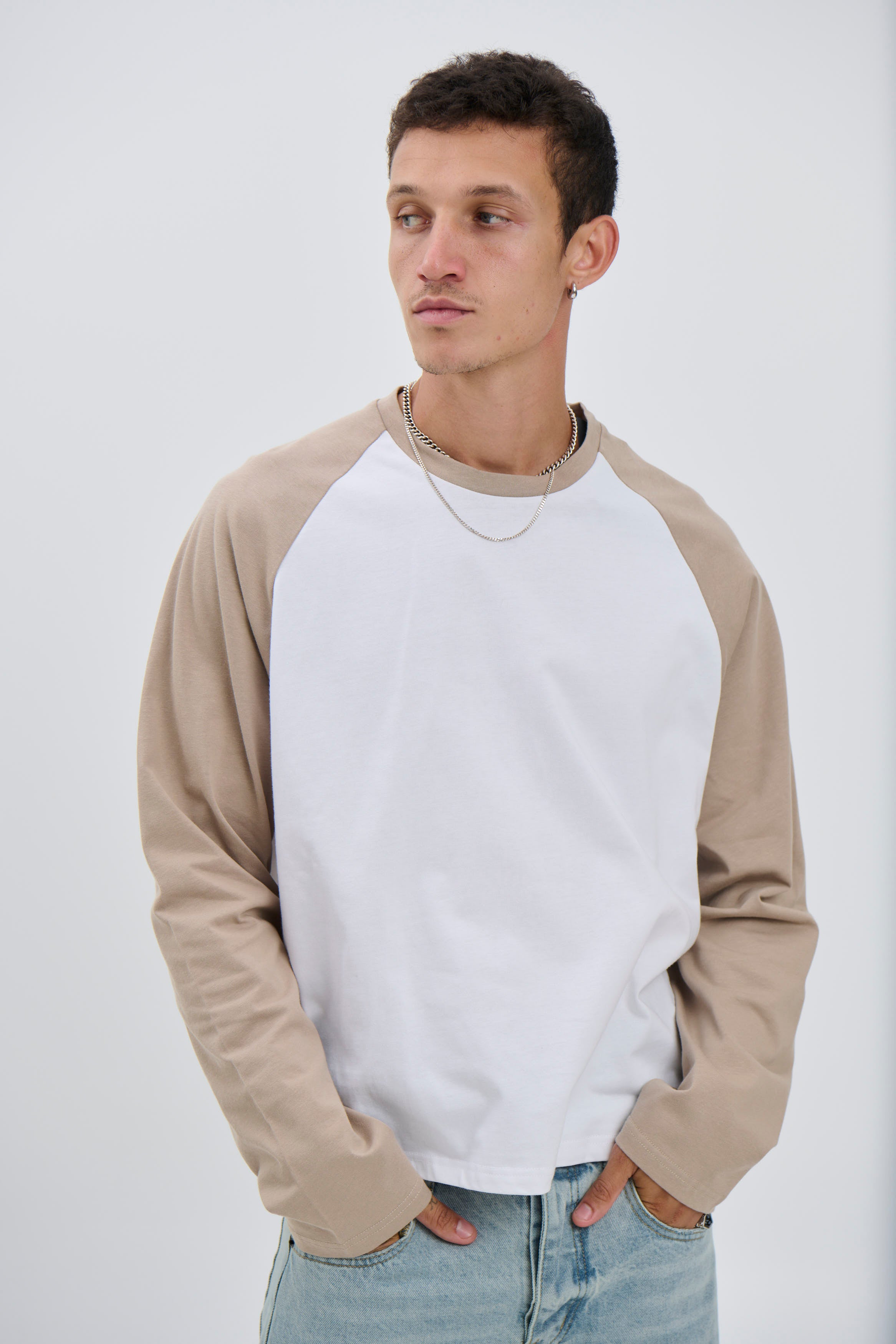 Crop Box Raglan Long Sleeve Light Khaki