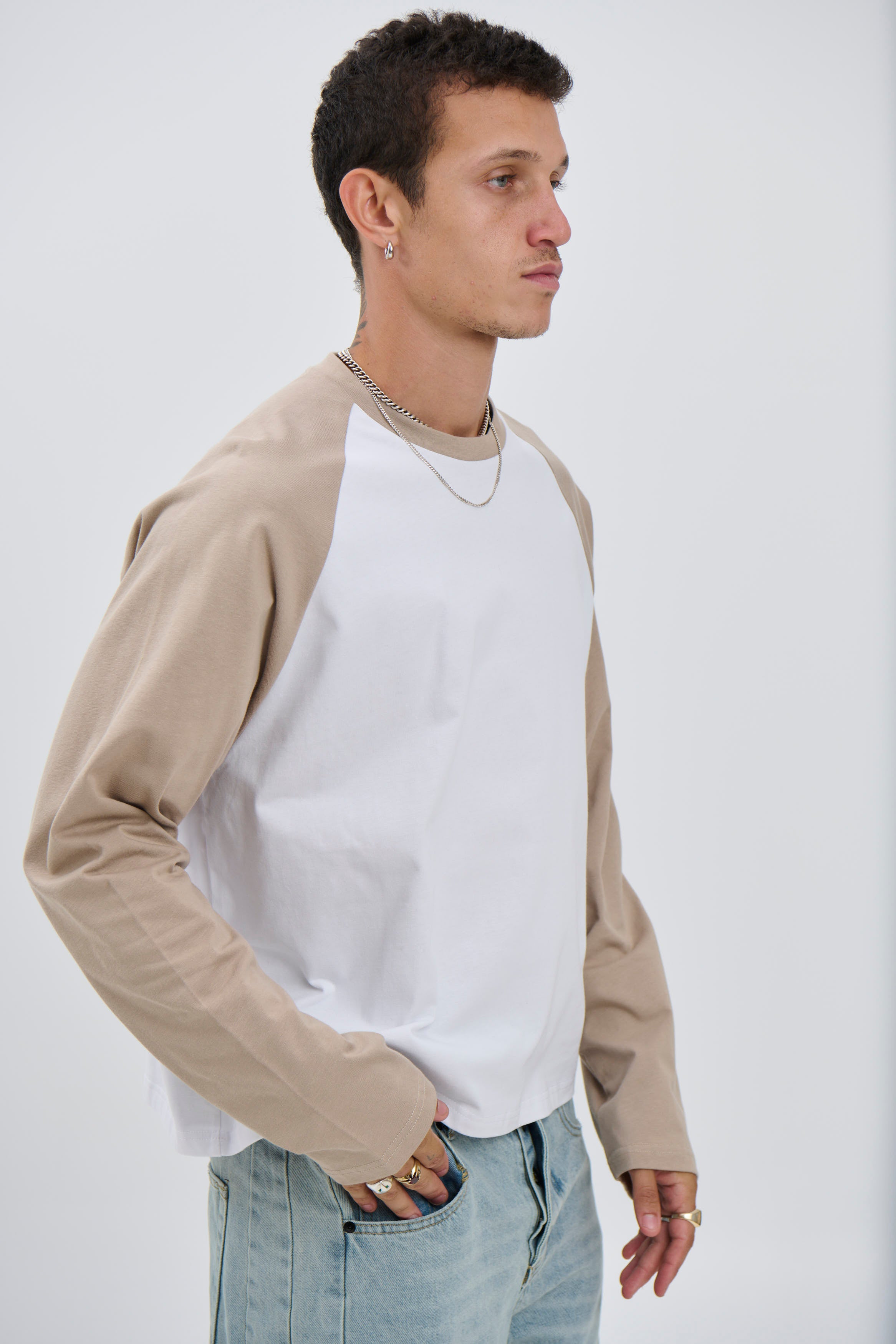 Crop Box Raglan Long Sleeve Light Khaki