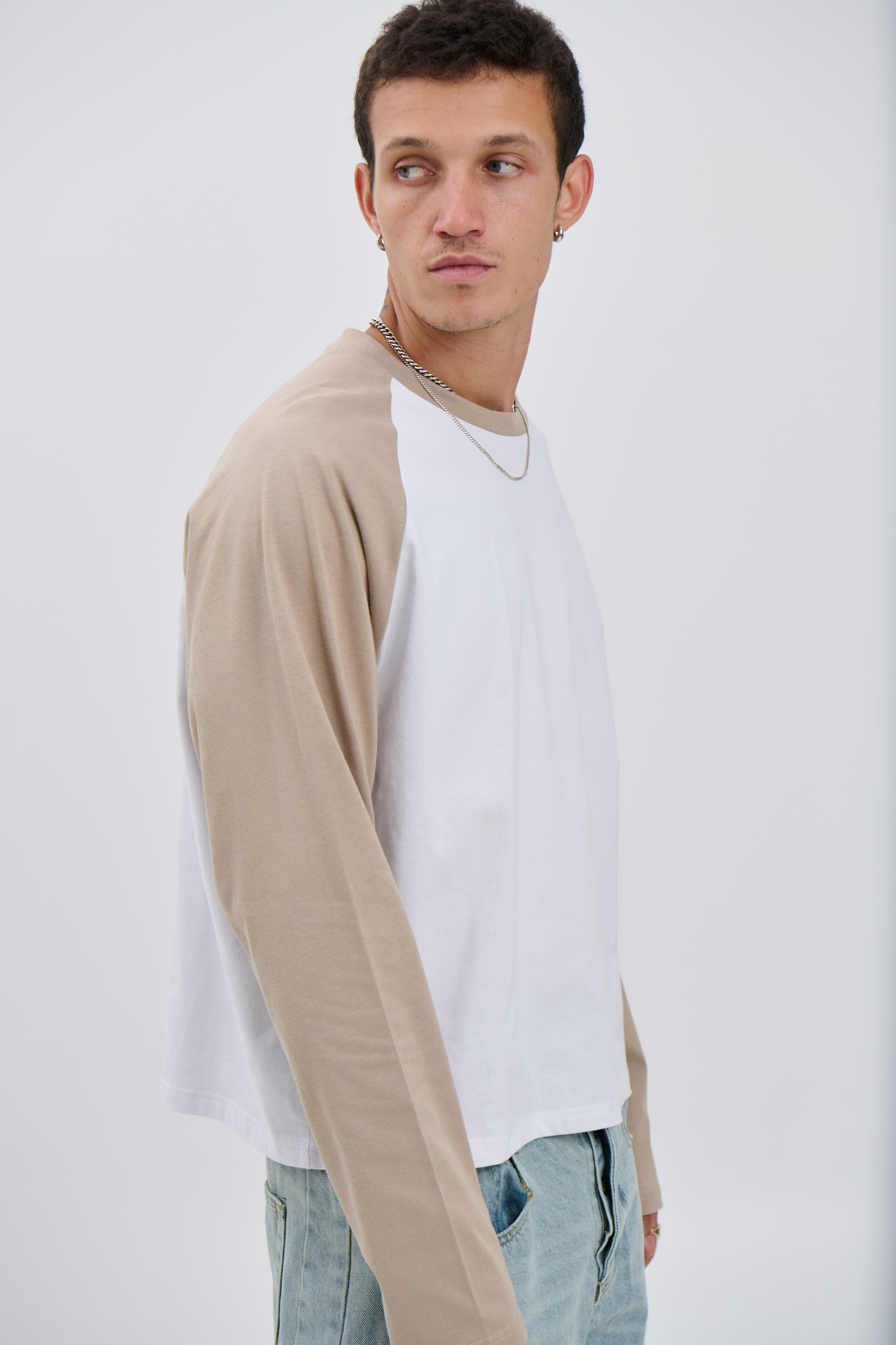 Crop Box Raglan Long Sleeve Light Khaki