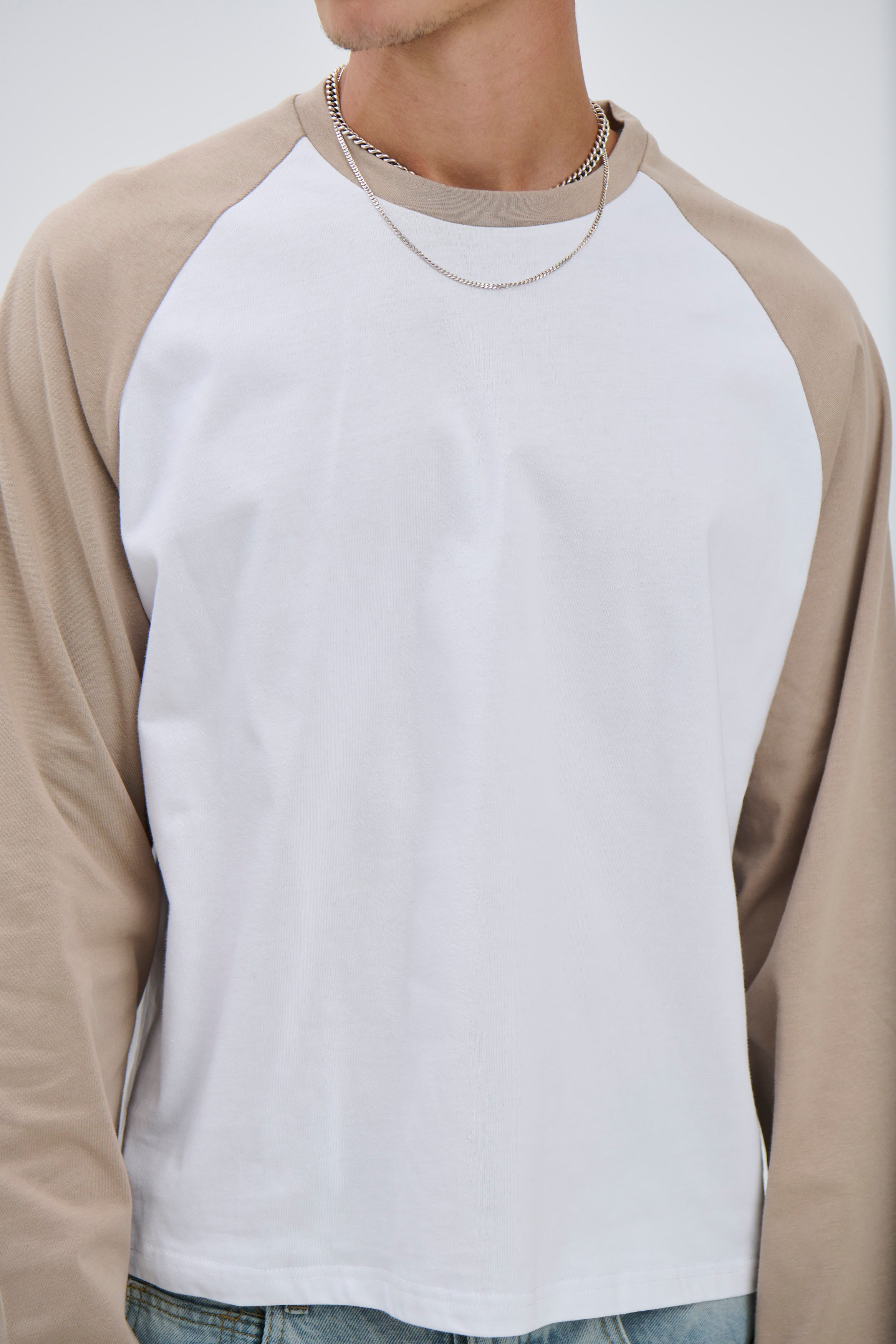 Crop Box Raglan Long Sleeve Light Khaki