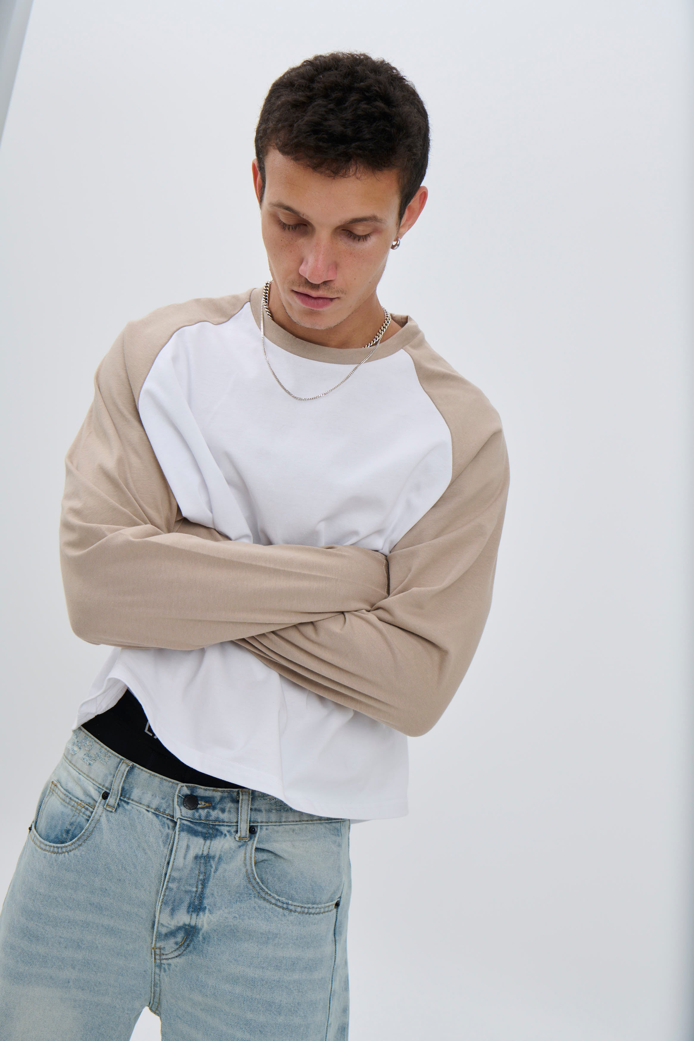 Crop Box Raglan Long Sleeve Light Khaki