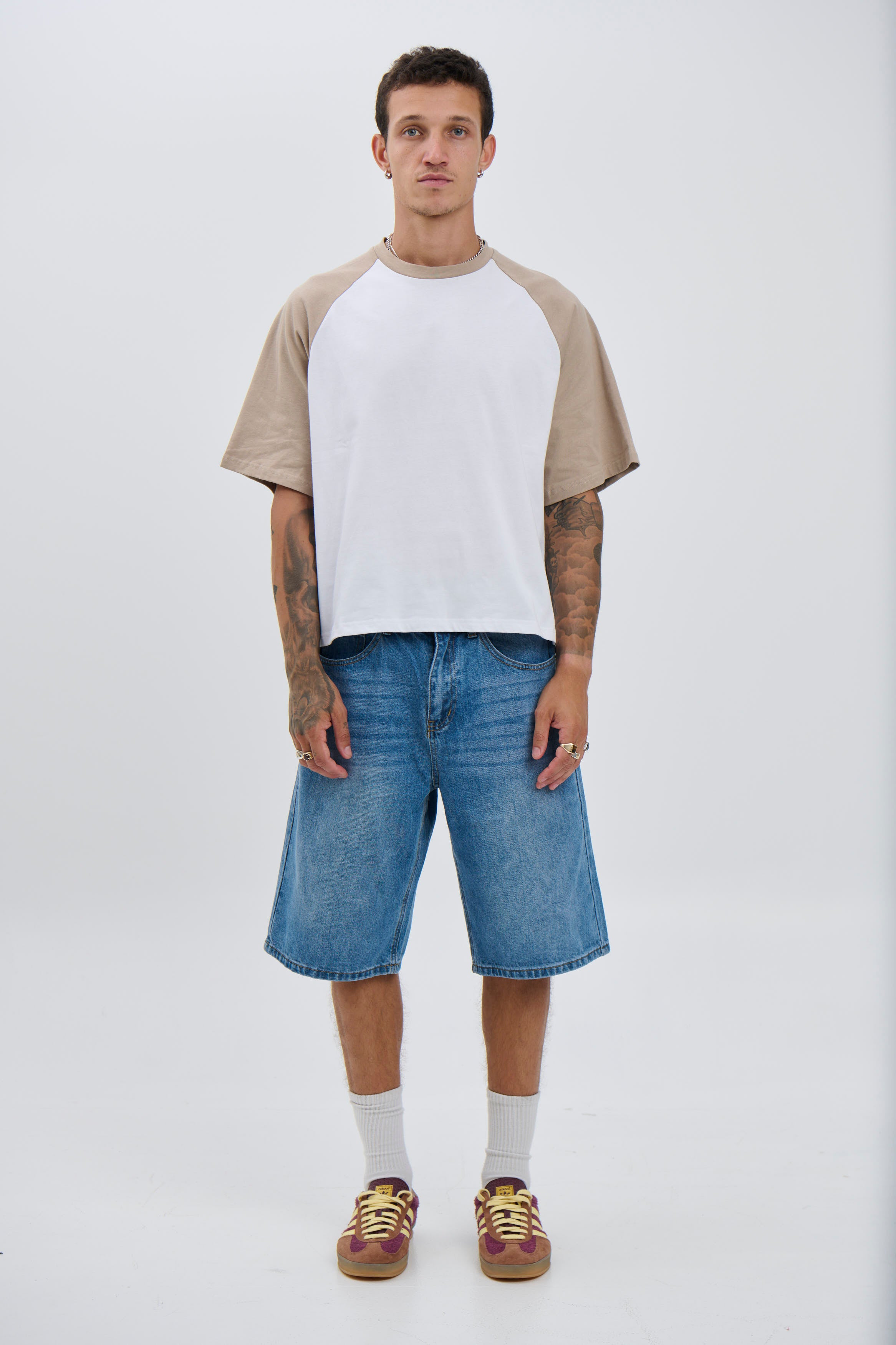Crop Box Tee Raglan Light Khaki
