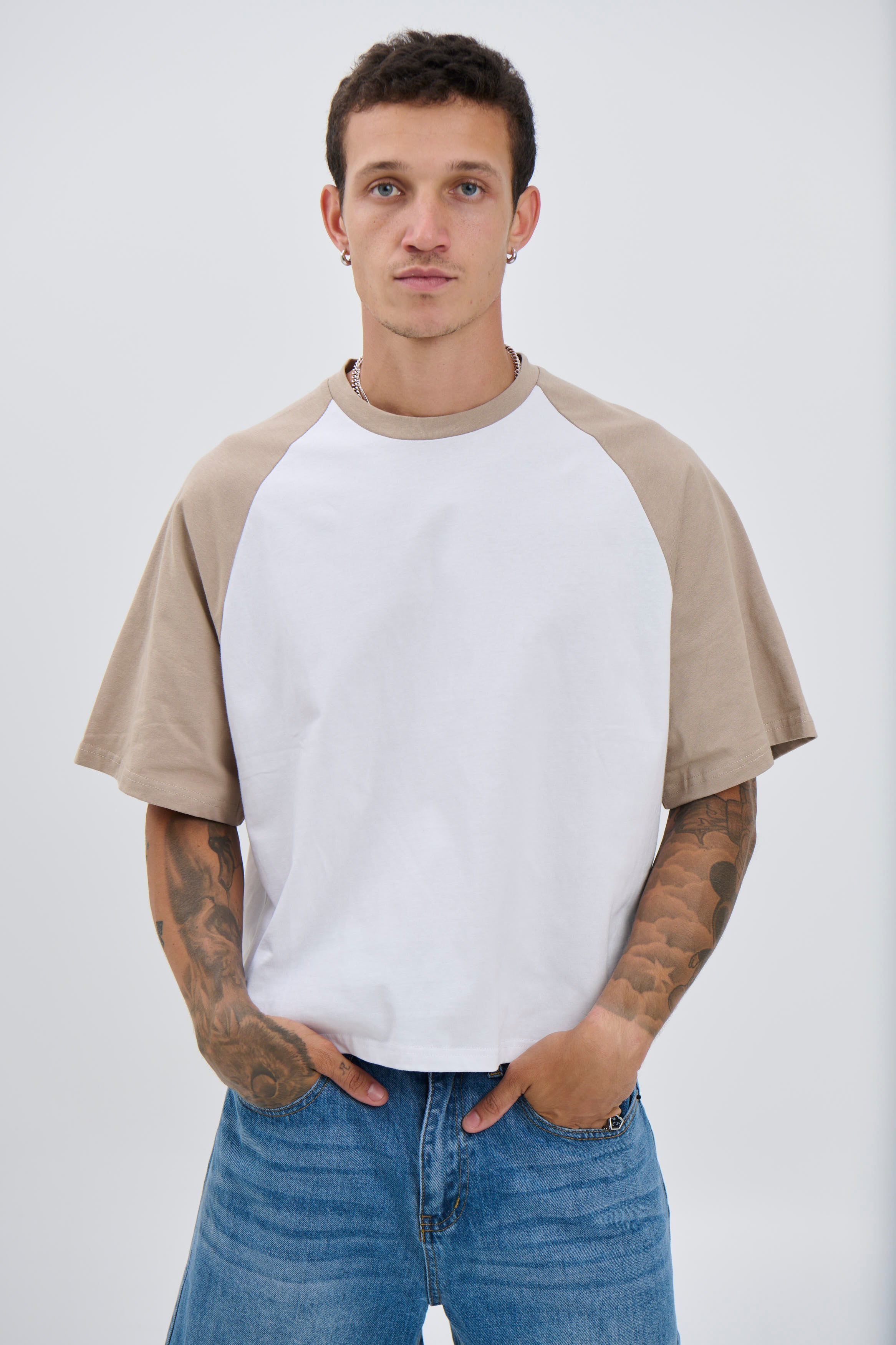 Crop Box Tee Raglan Light Khaki