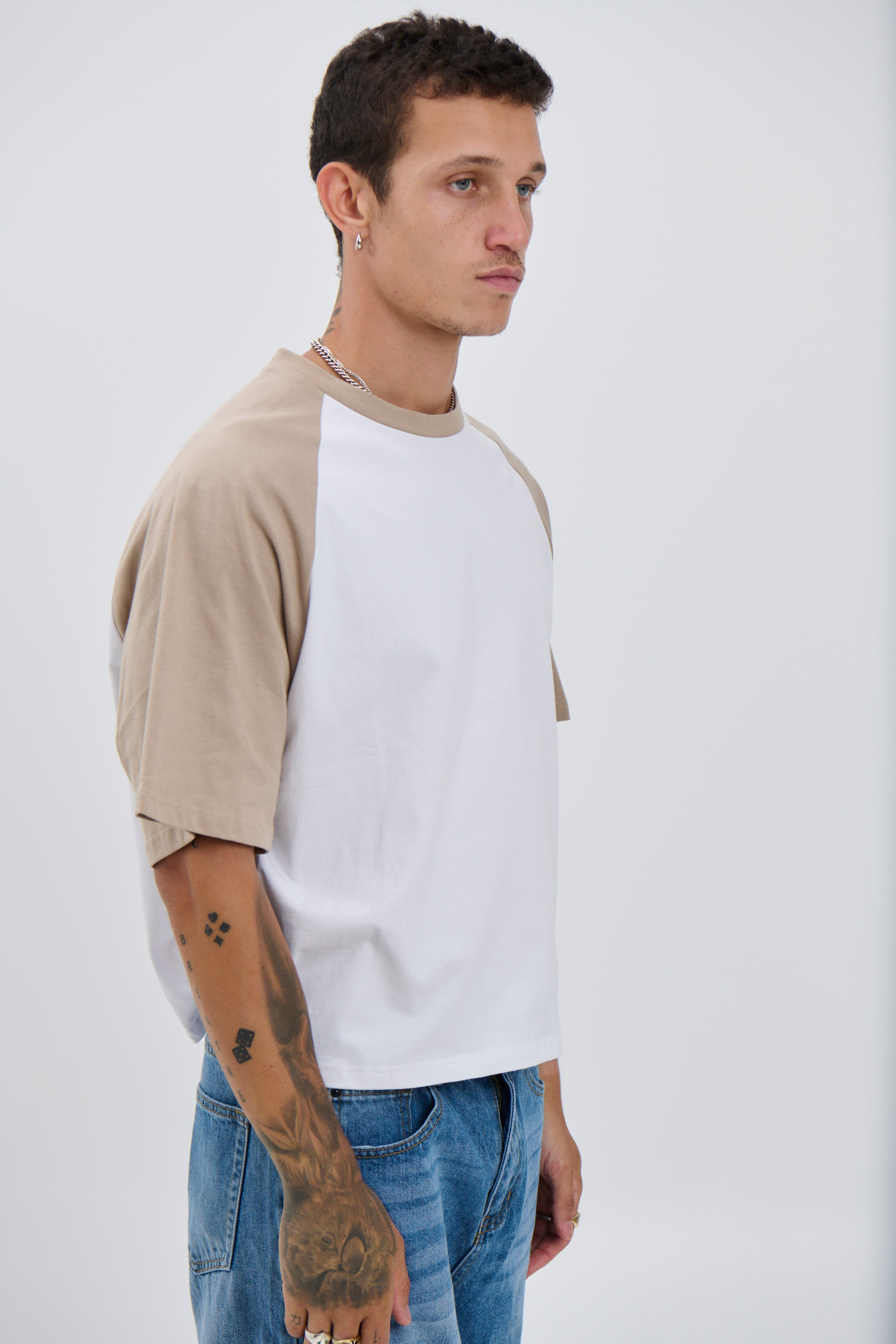 Crop Box Tee Raglan Light Khaki