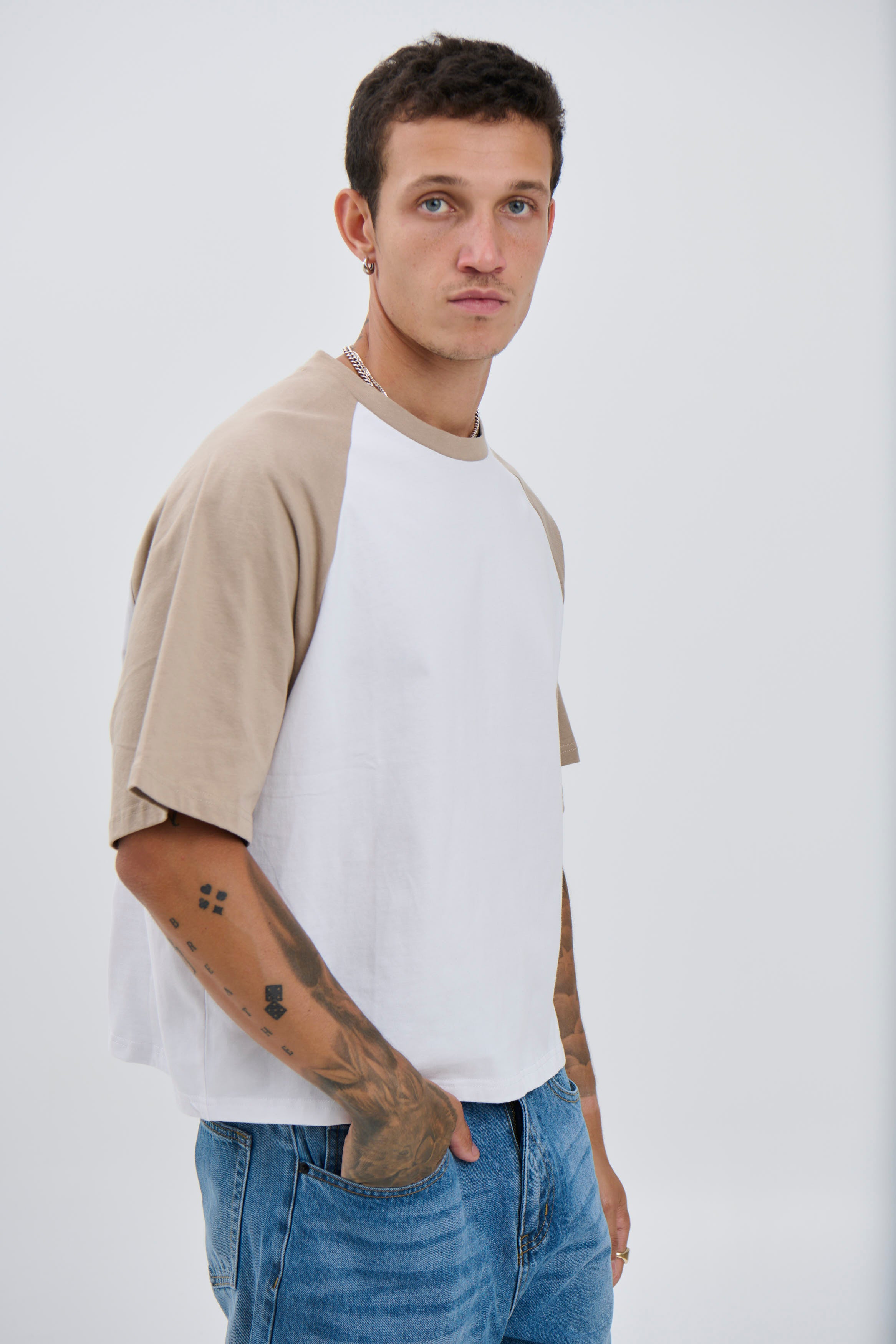 Crop Box Tee Raglan Light Khaki