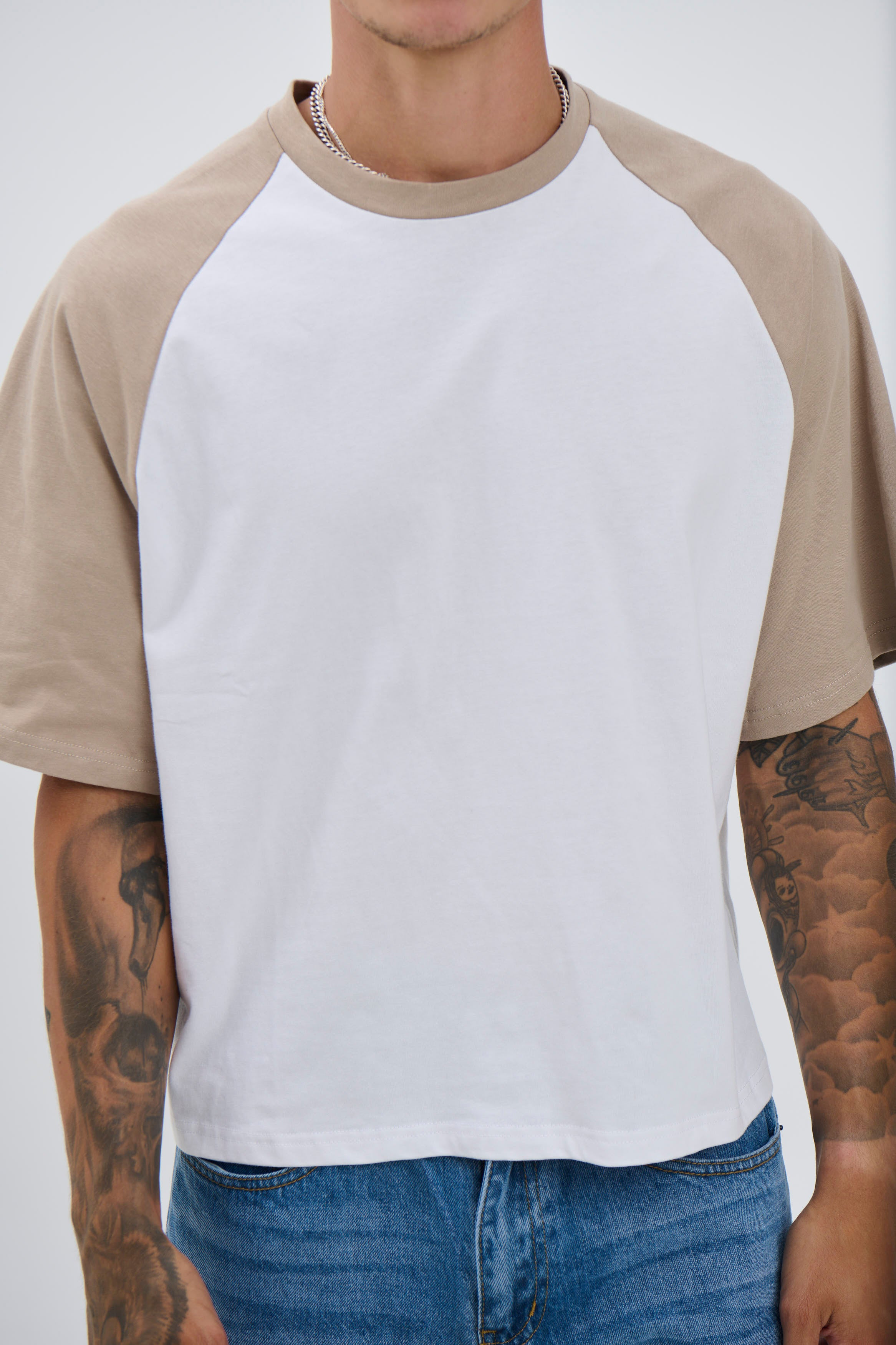 Crop Box Tee Raglan Light Khaki