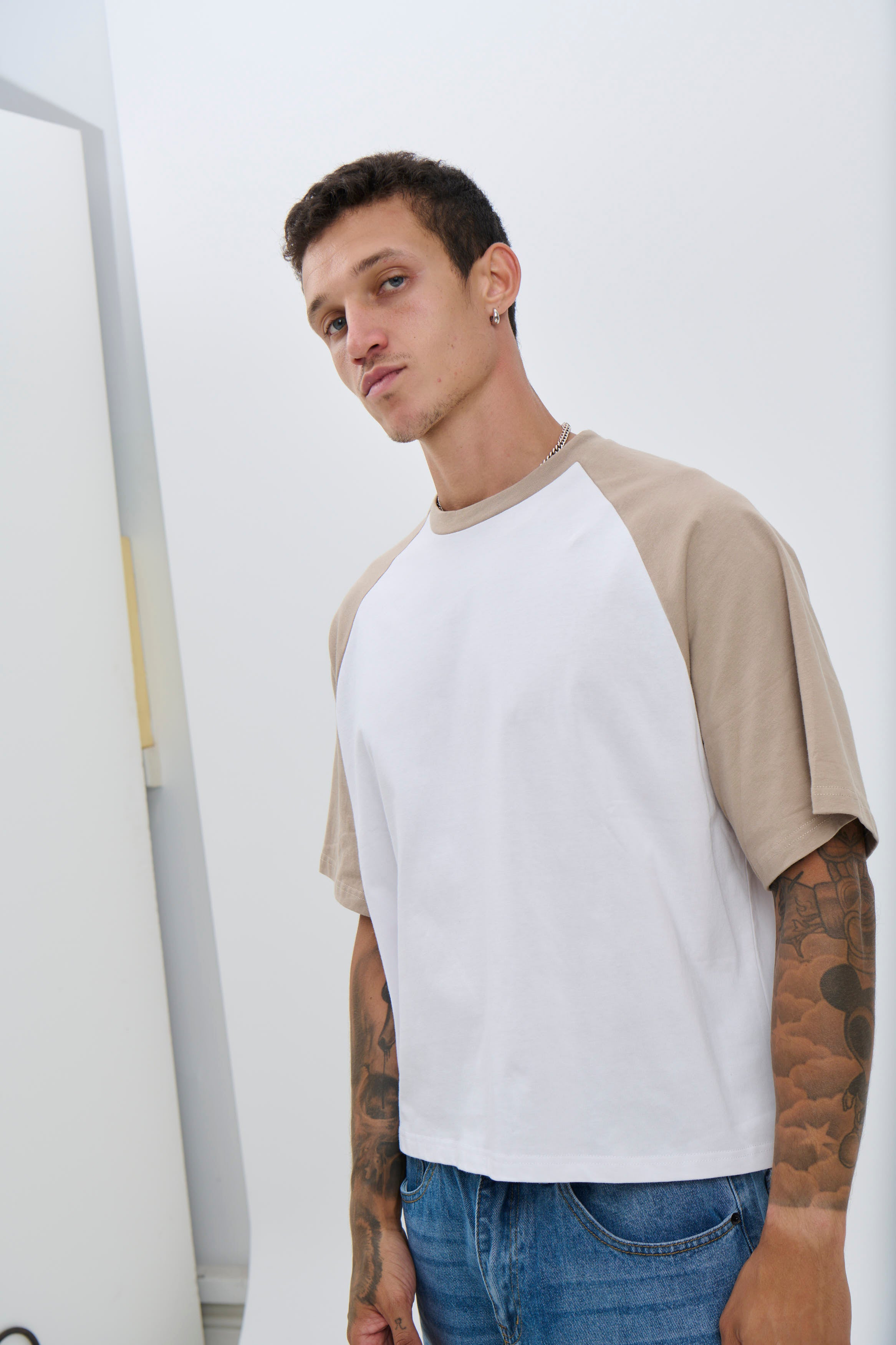 Crop Box Tee Raglan Light Khaki