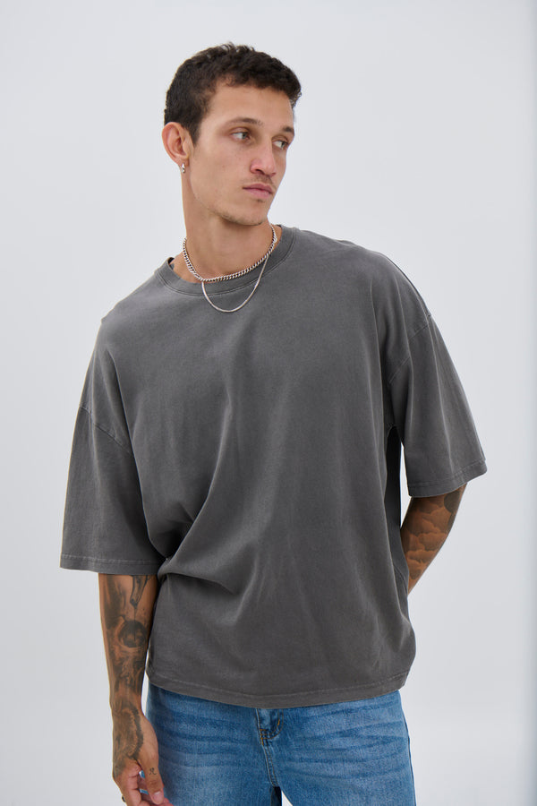 Salv Washed Crew Neck Tee Charcoal