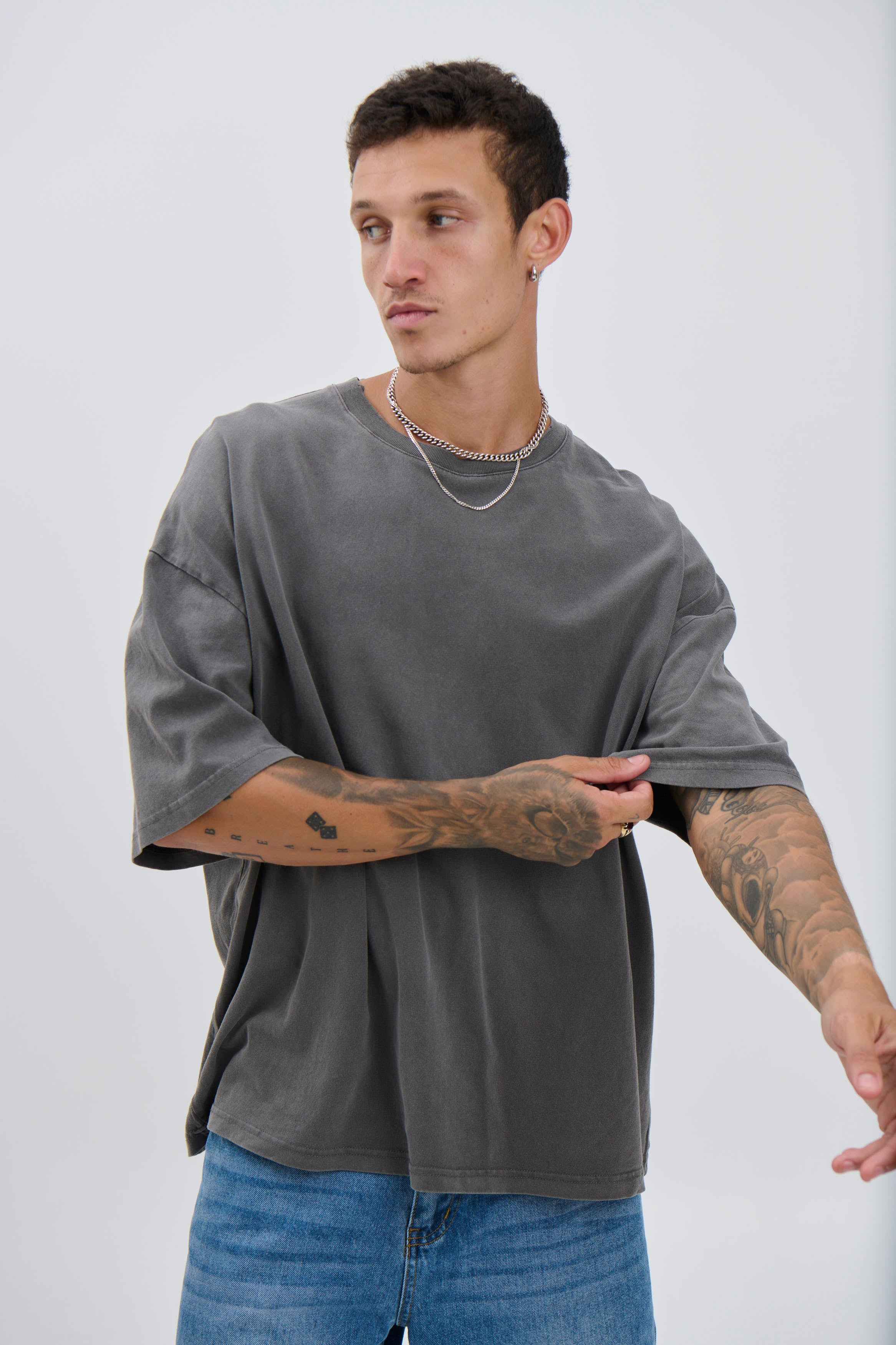 Salv Washed Crew Neck Tee Charcoal