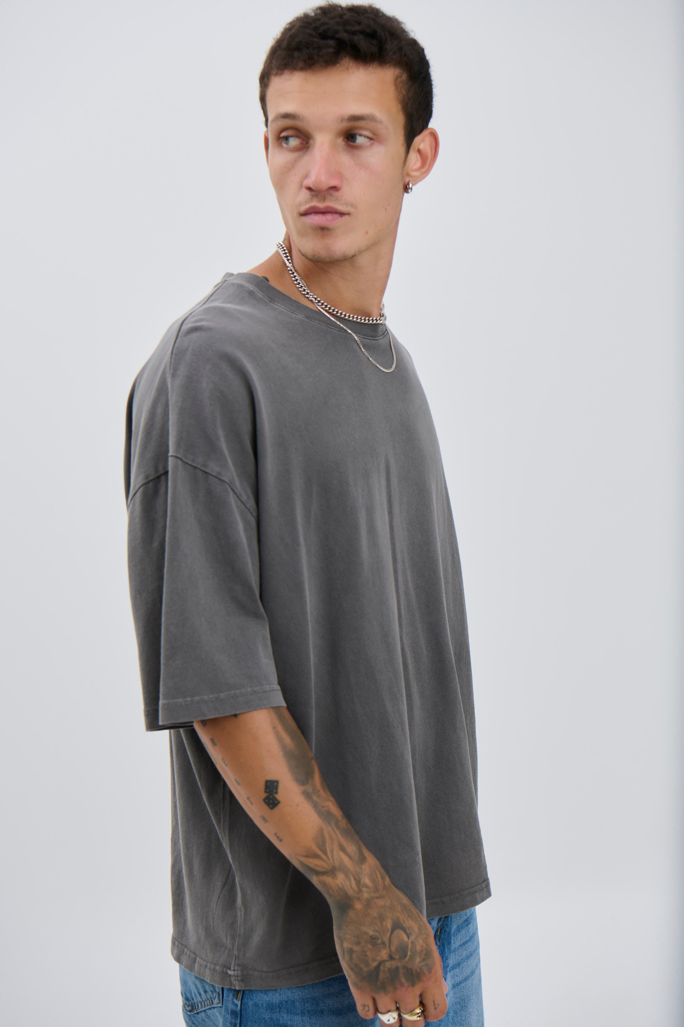 Salv Washed Crew Neck Tee Charcoal