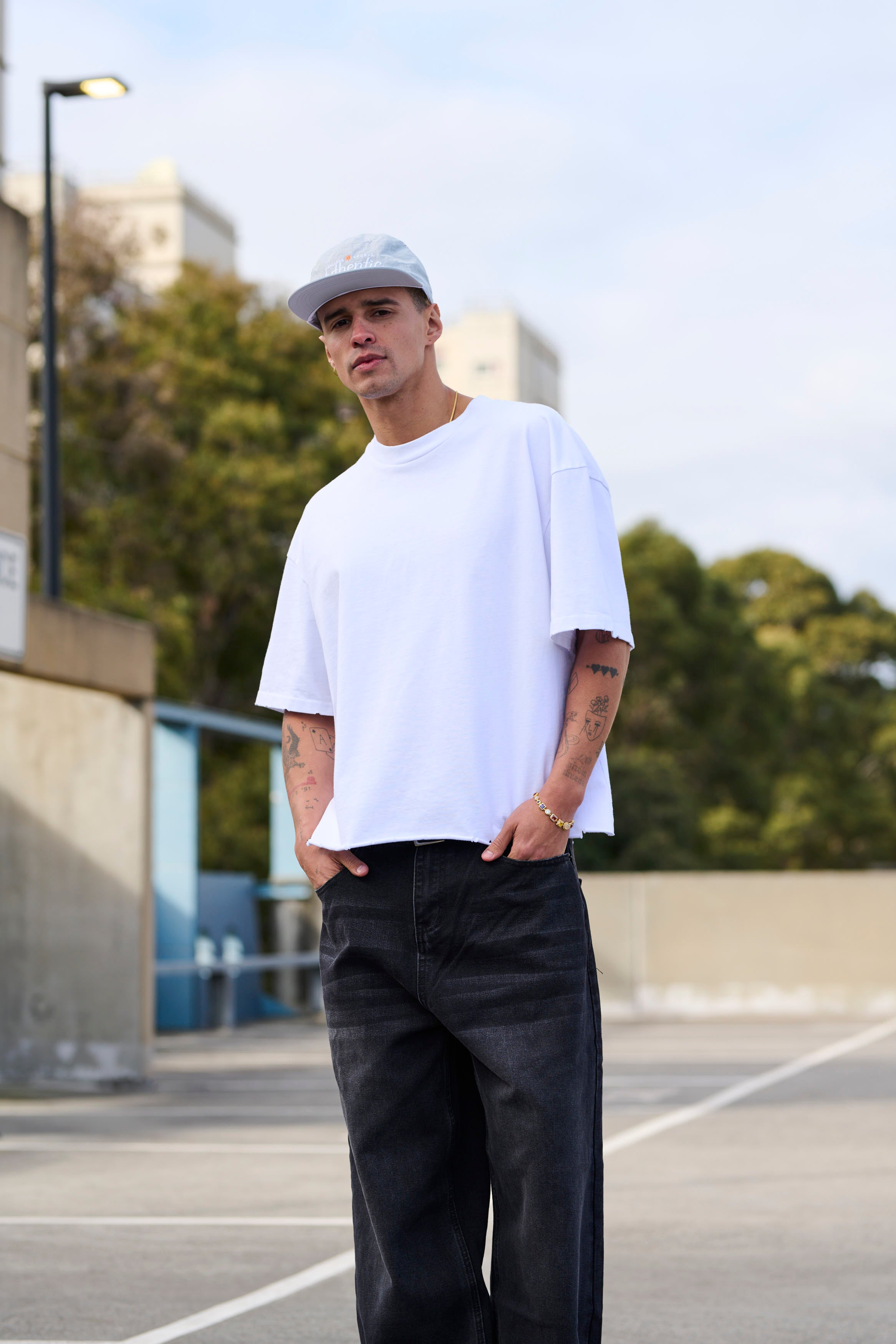 Raw Crop Distress Tee White