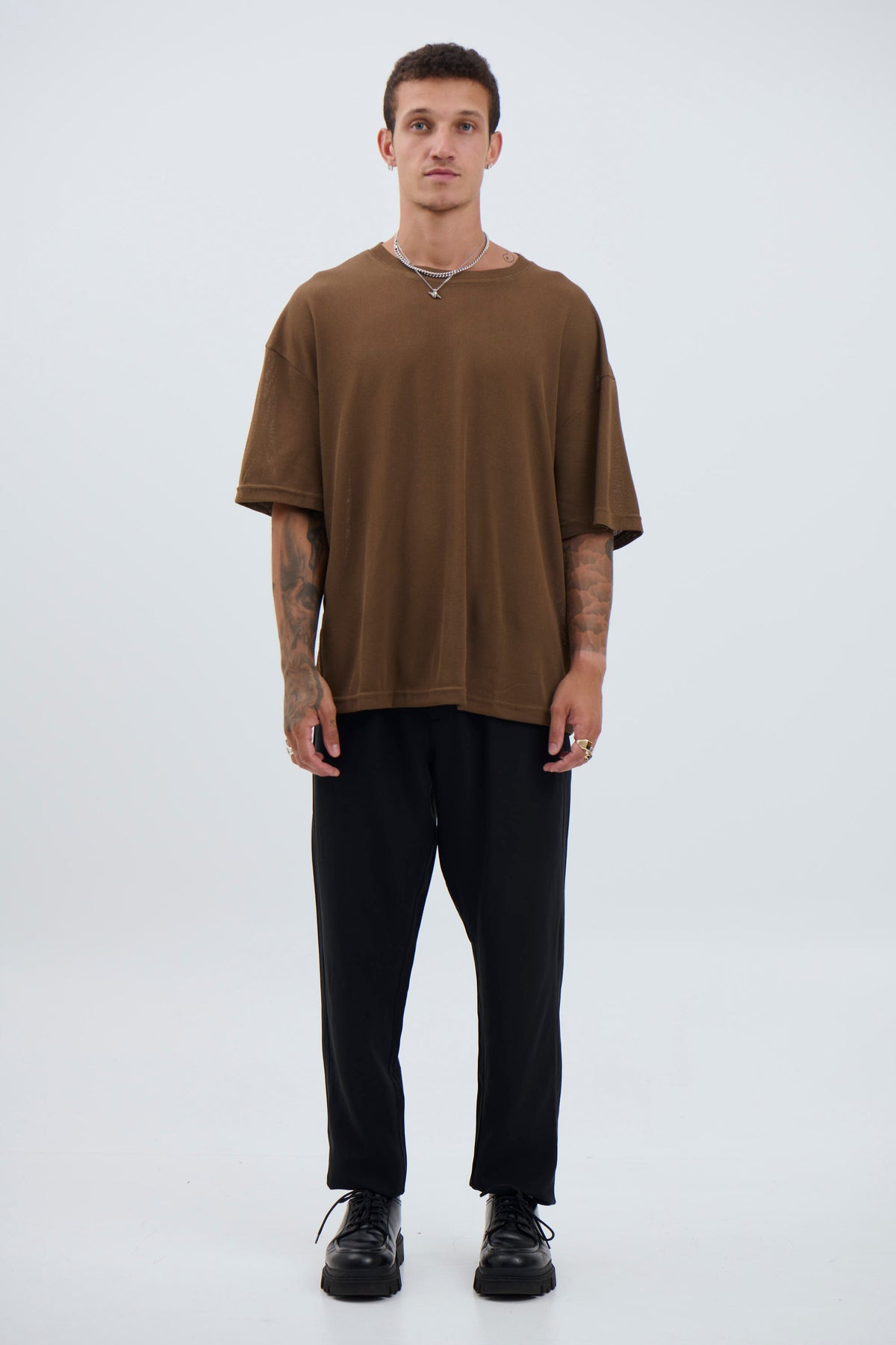 Woven Crew Neck Tee Choc