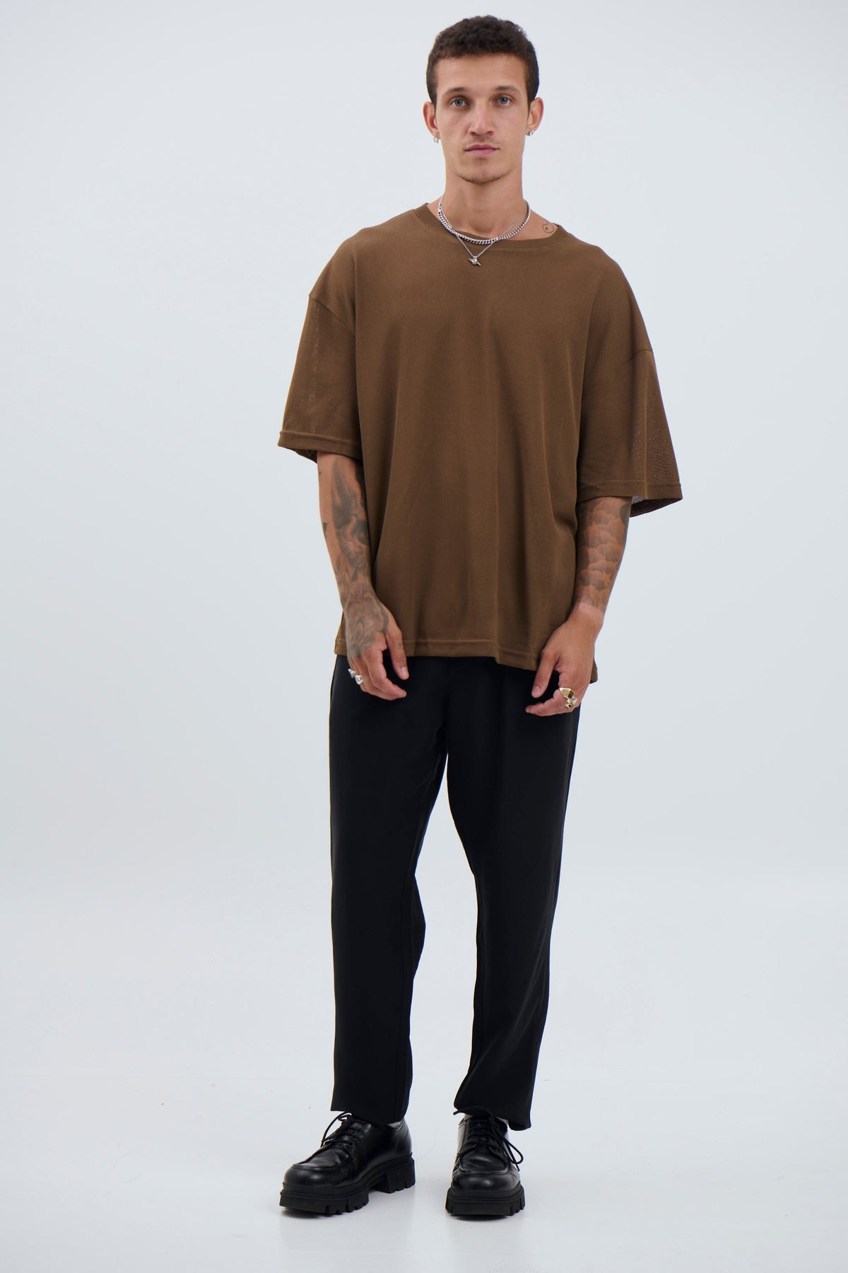 Woven Crew Neck Tee Choc