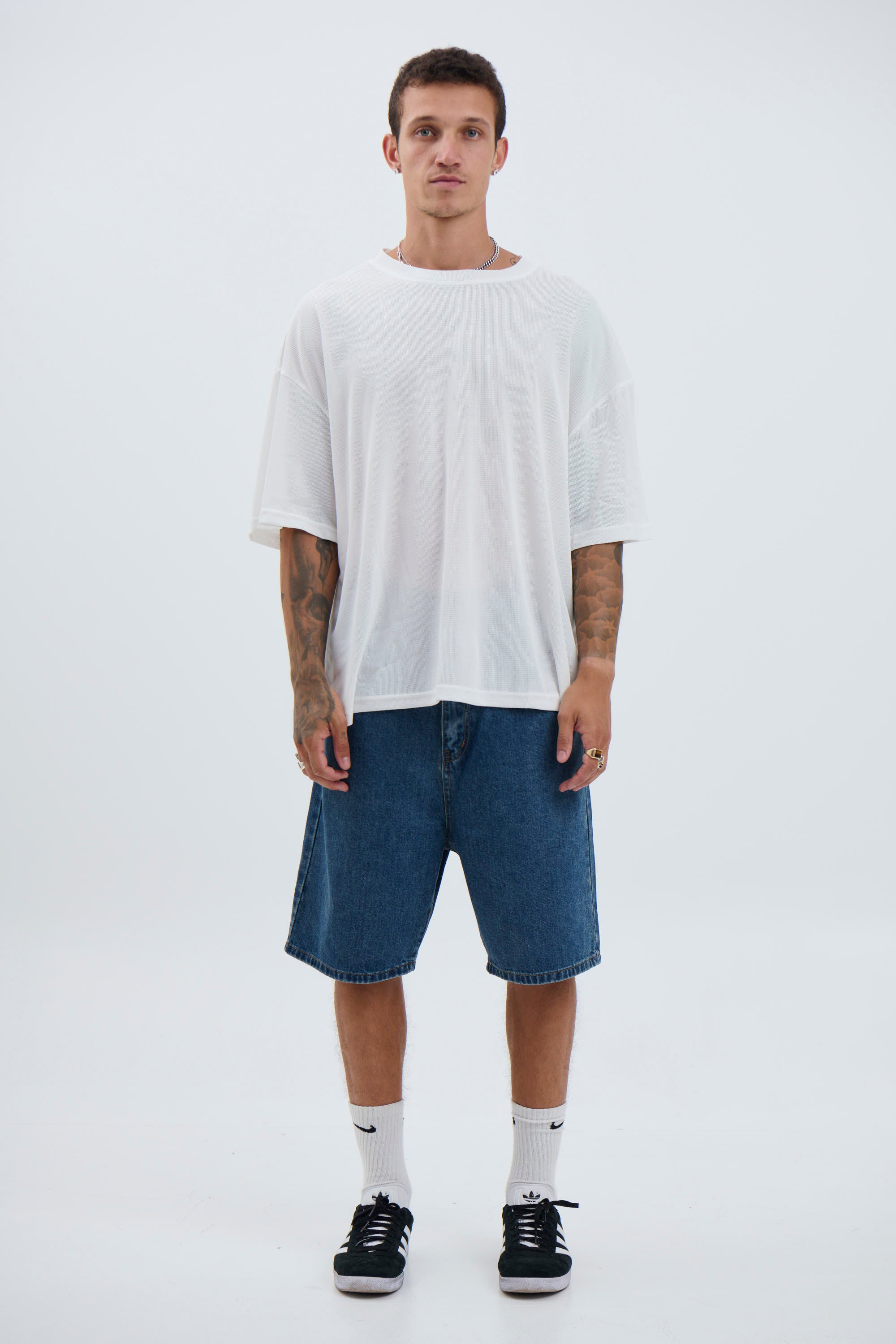 Woven Crew Neck Tee White