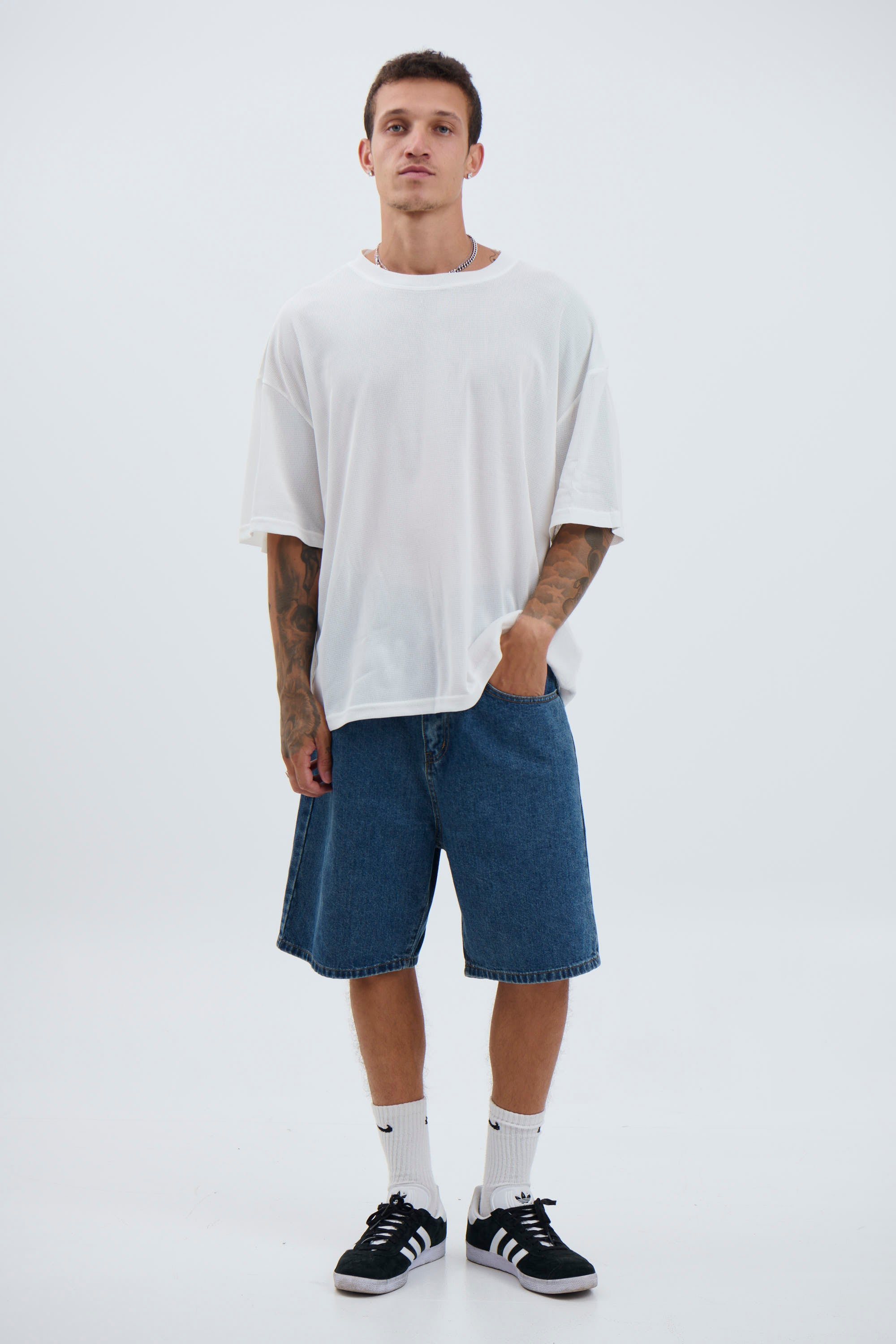 Woven Crew Neck Tee White