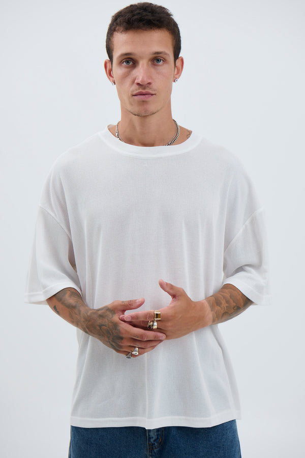 Woven Crew Neck Tee White