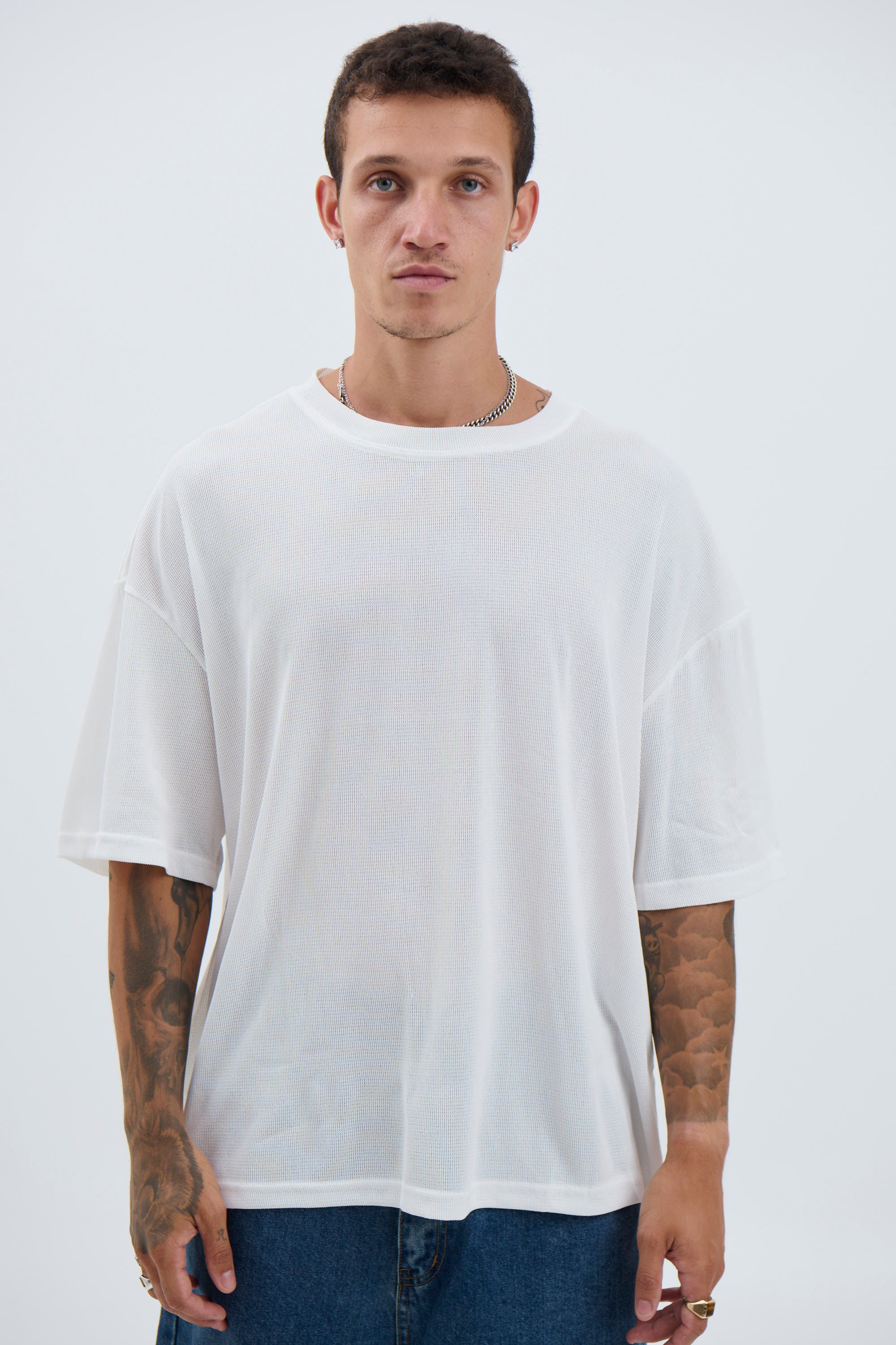 Woven Crew Neck Tee White