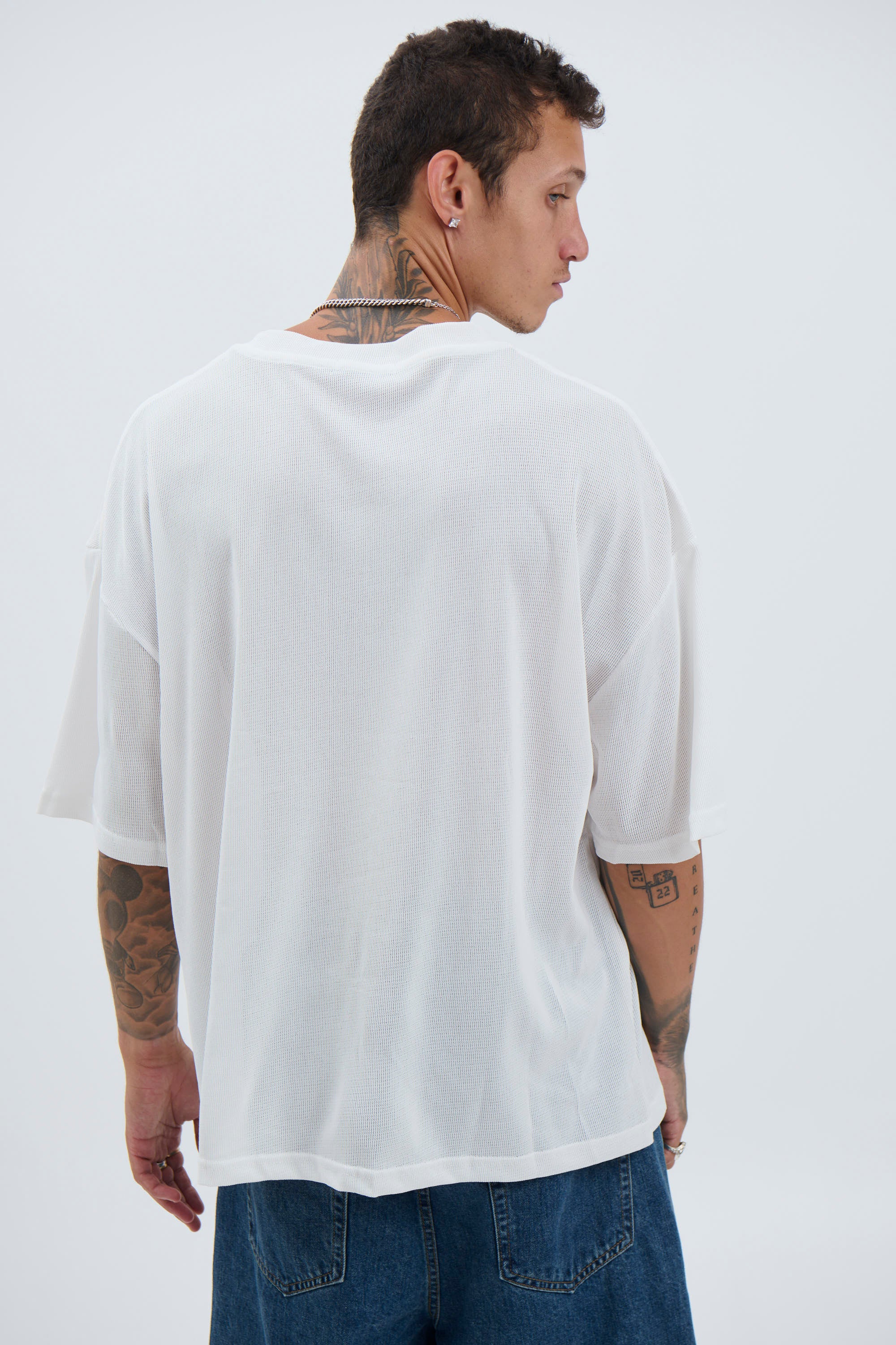 Woven Crew Neck Tee White