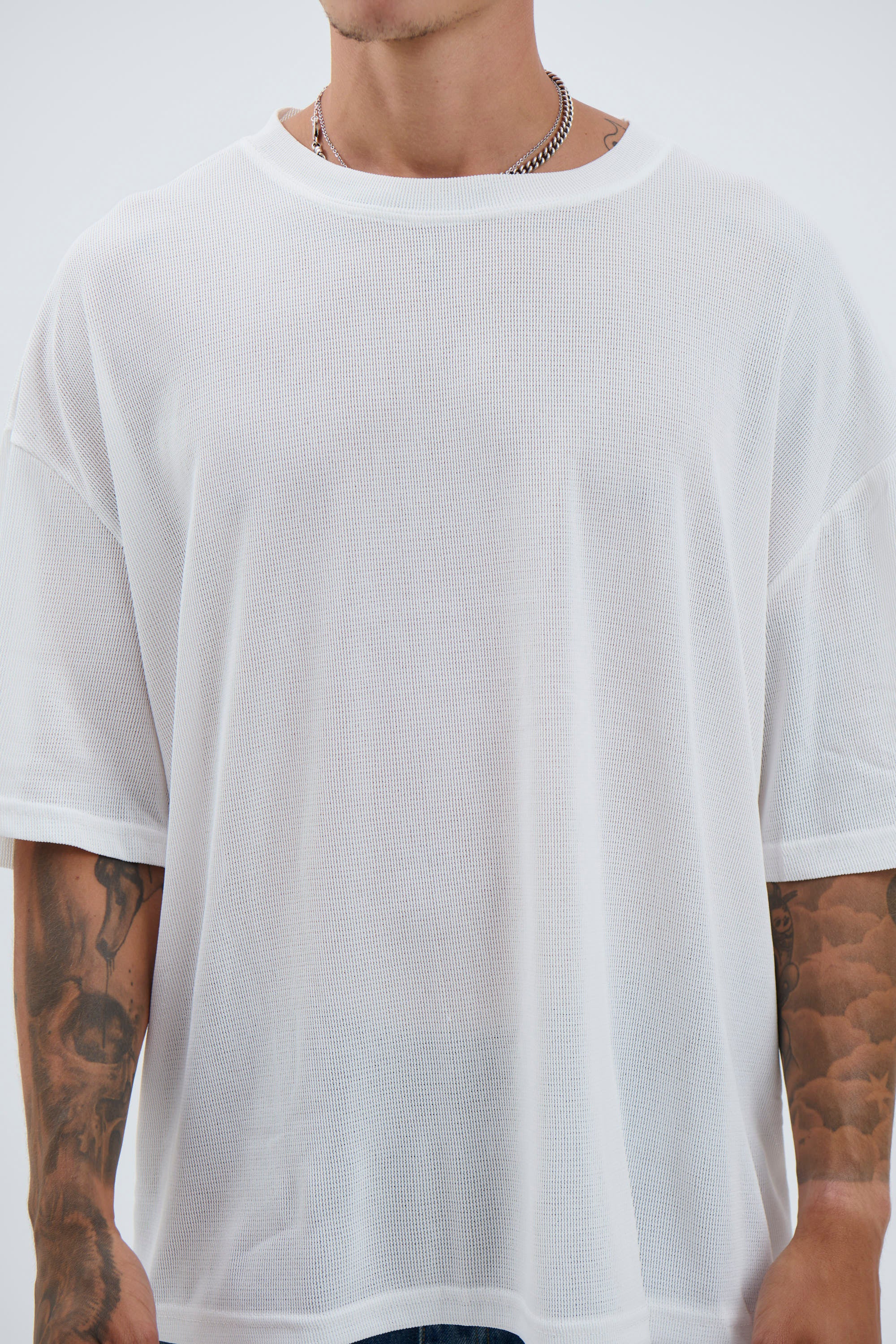 Woven Crew Neck Tee White