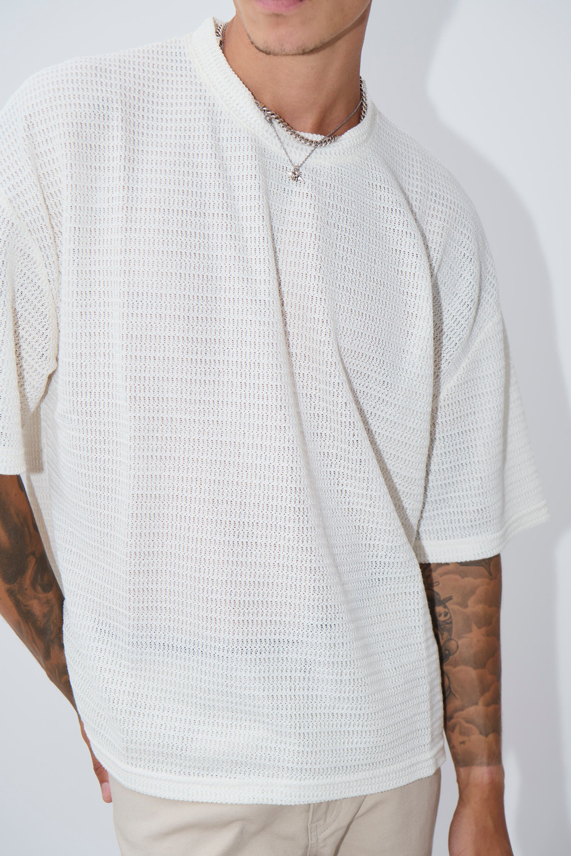 Vinnie Chevron Stitch Tee White