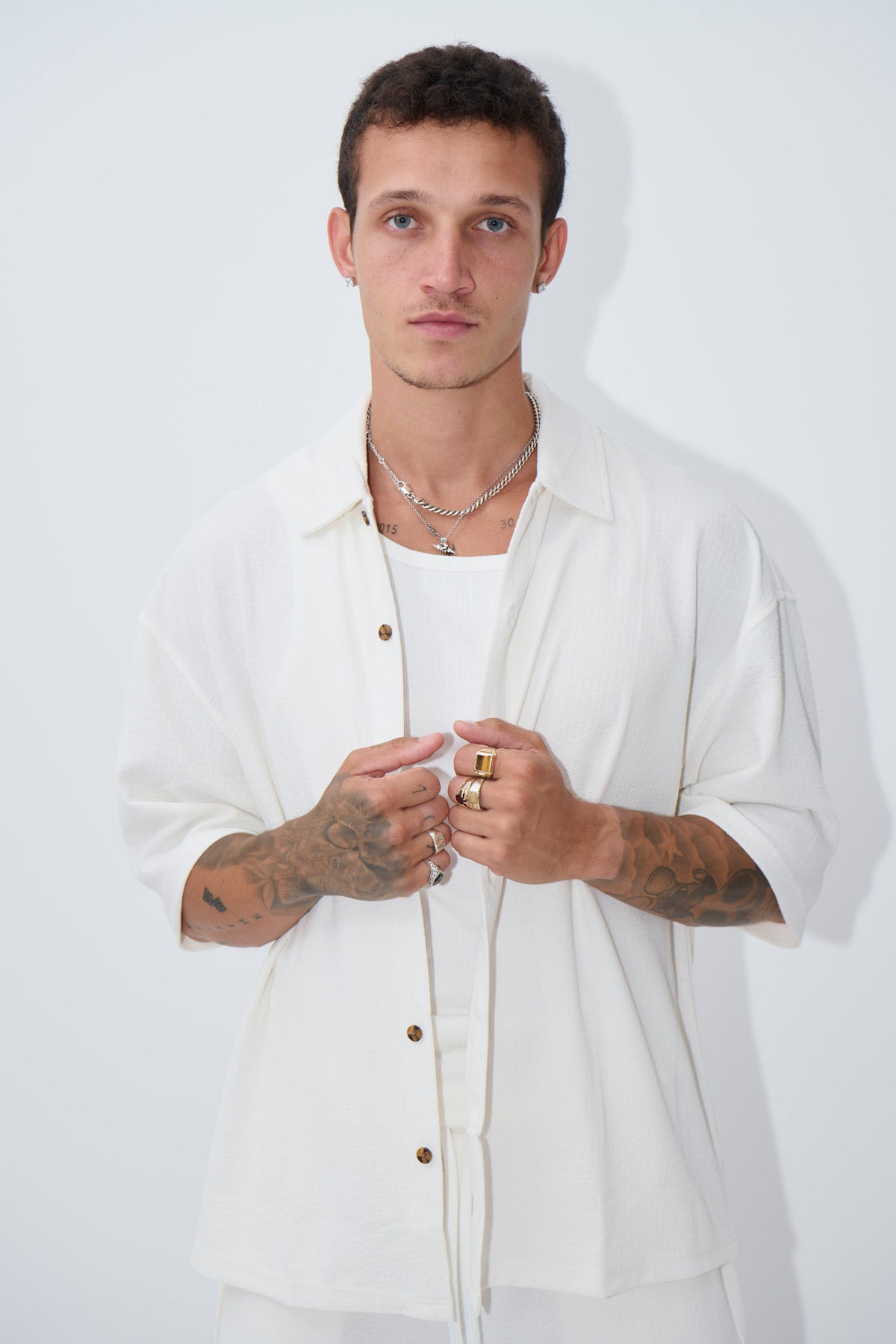 Lucas Drop Shirt Soft Texture White