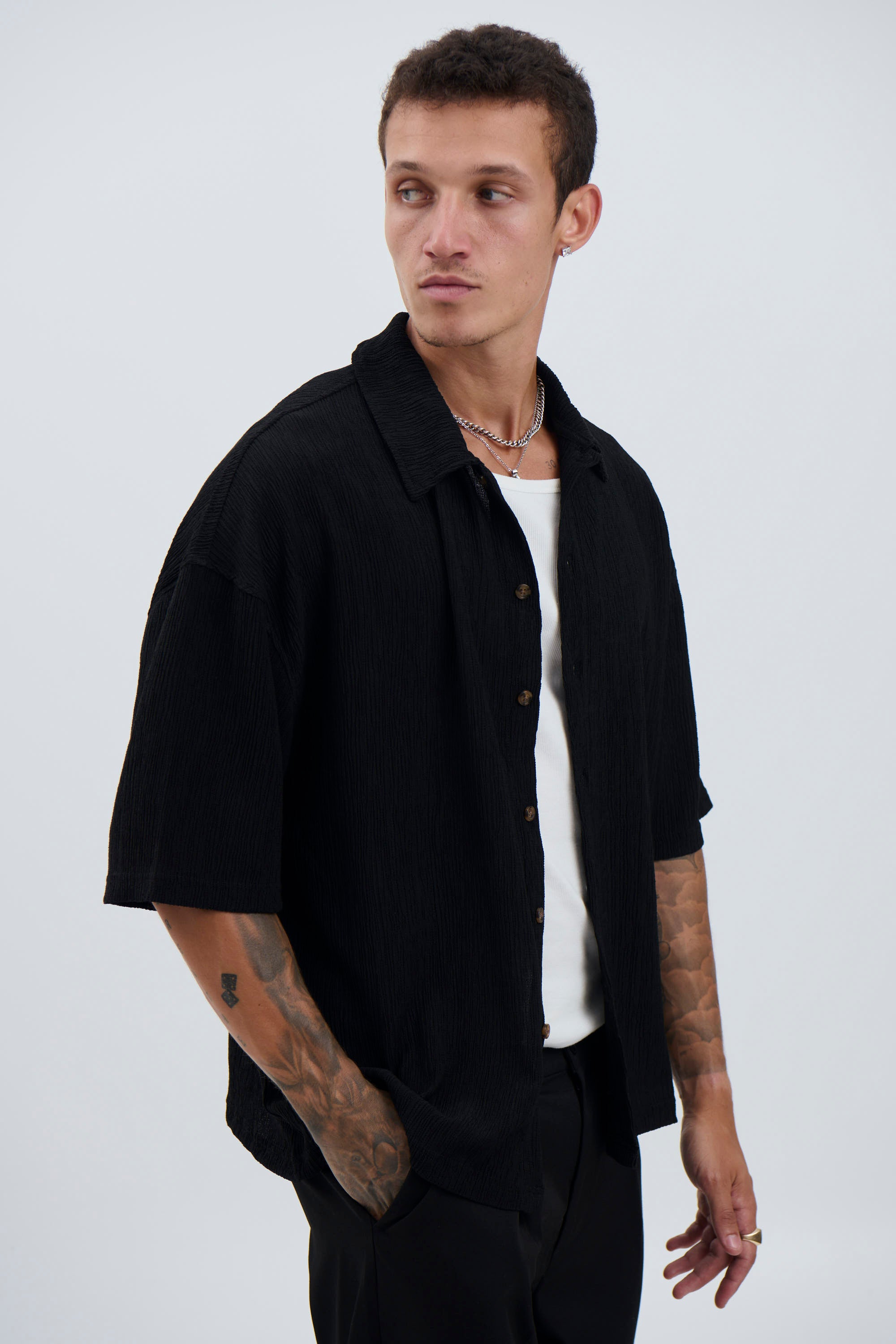 Lucas Drop Shirt Soft Texture Black