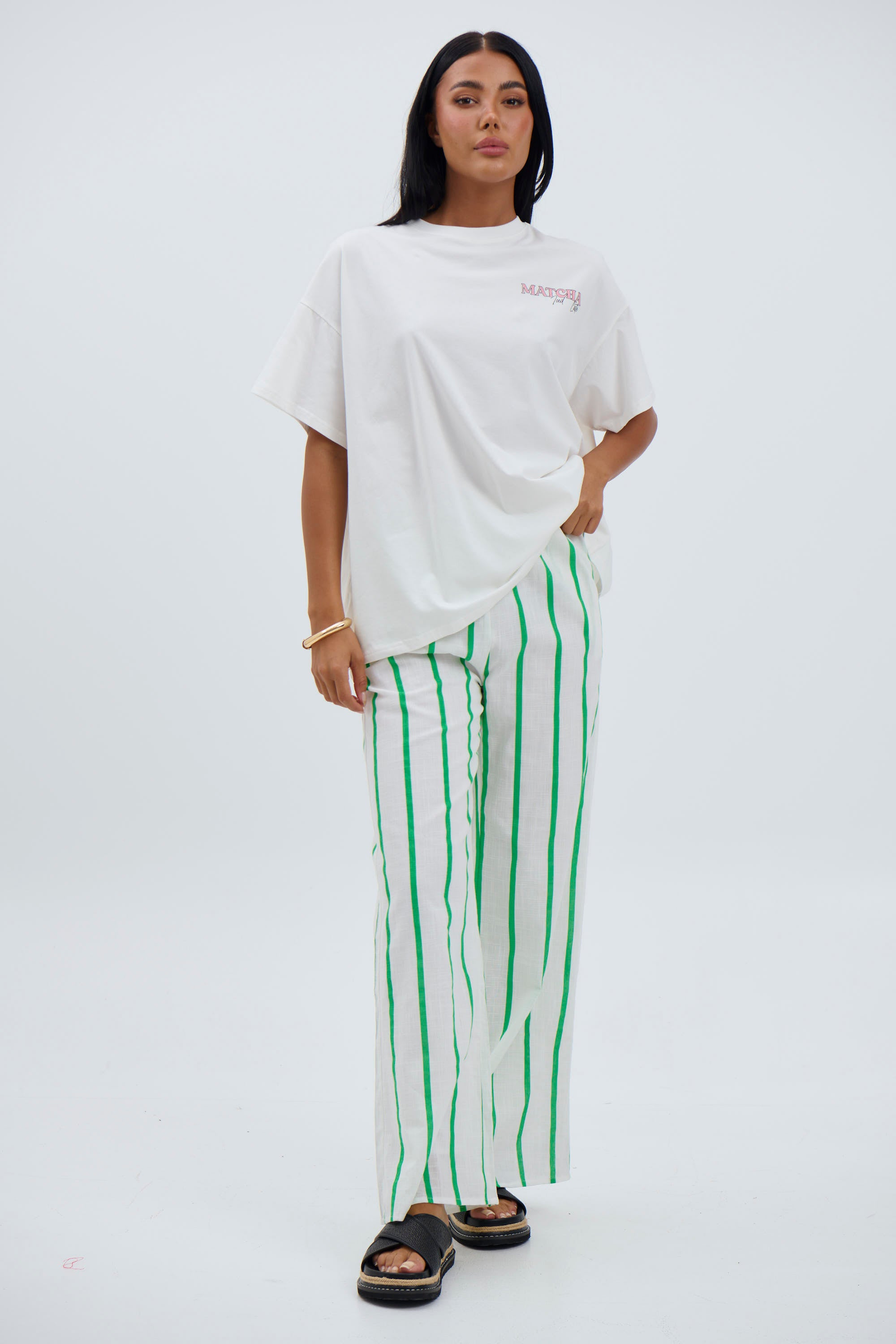 Terry Pant Green/White - FINAL SALE