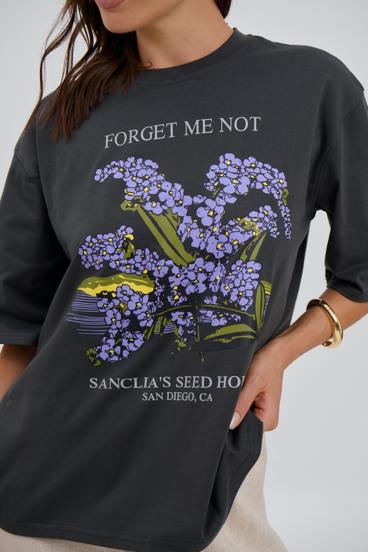 Forget Me Not Tee Charcoal