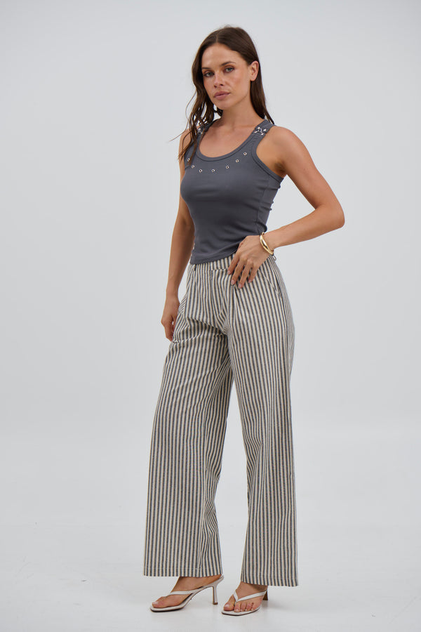 Xander Stripe Pant Black - FINAL SALE