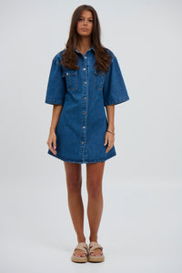 Kaneisha Denim Dress Mid Blue