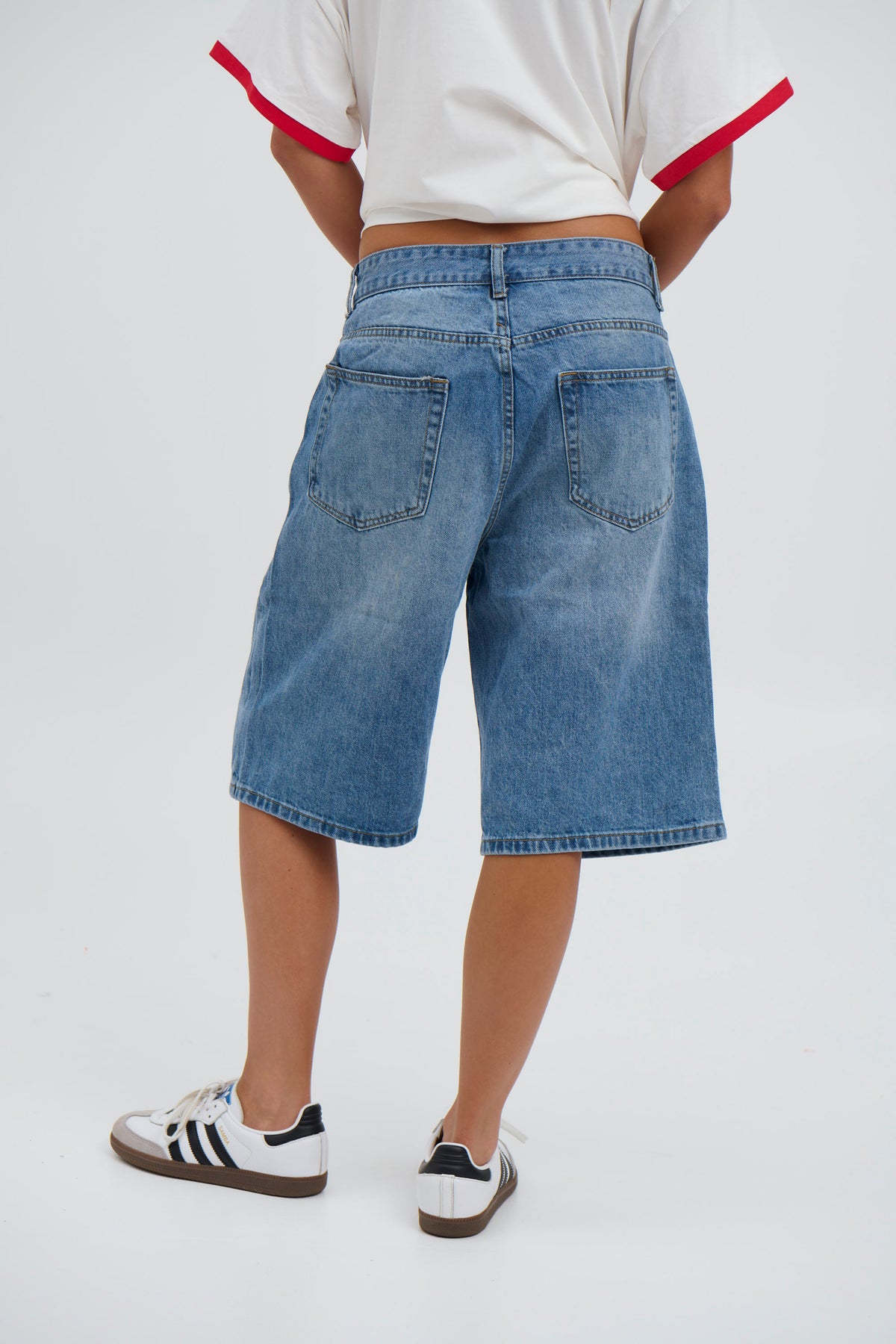 Unisex Flint Baggy Denim Jort Mid Blue