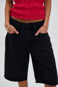 Unisex Flint Baggy Denim Jort Black