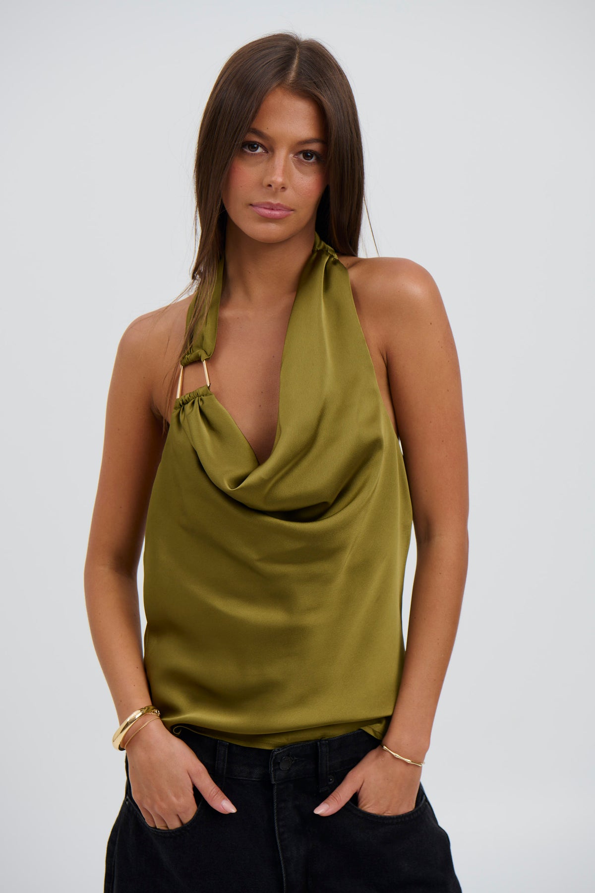 Hazel Halter Neck Top Khaki