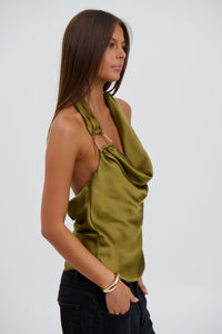 Hazel Halter Neck Top Khaki