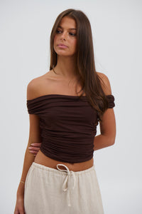 Etta Off The Shoulder Top Chocolate