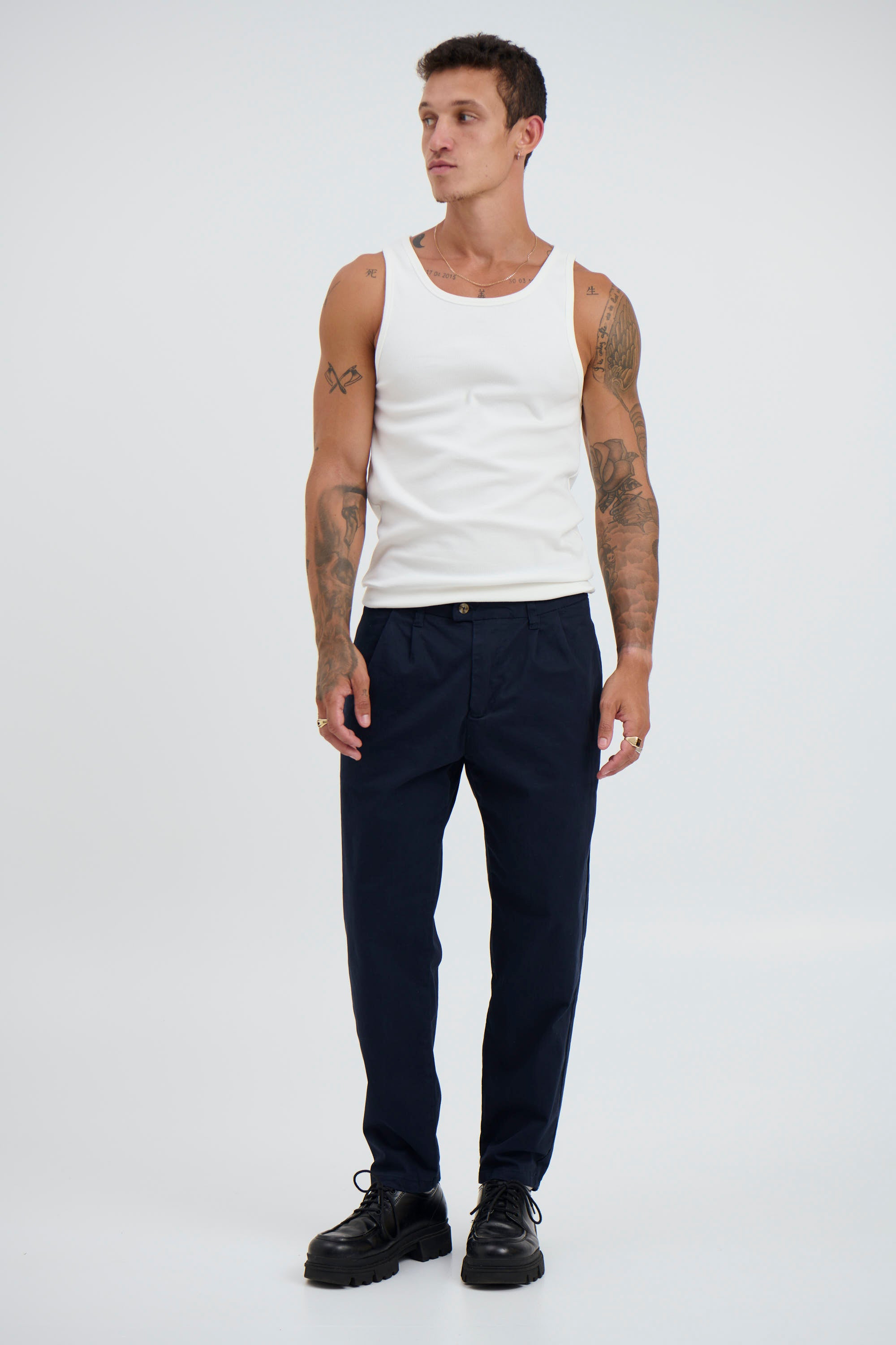 NTH Cropped Pleat Pant Navy