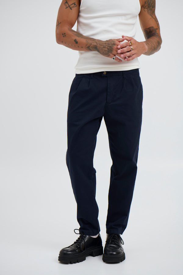 NTH Cropped Pleat Pant Navy