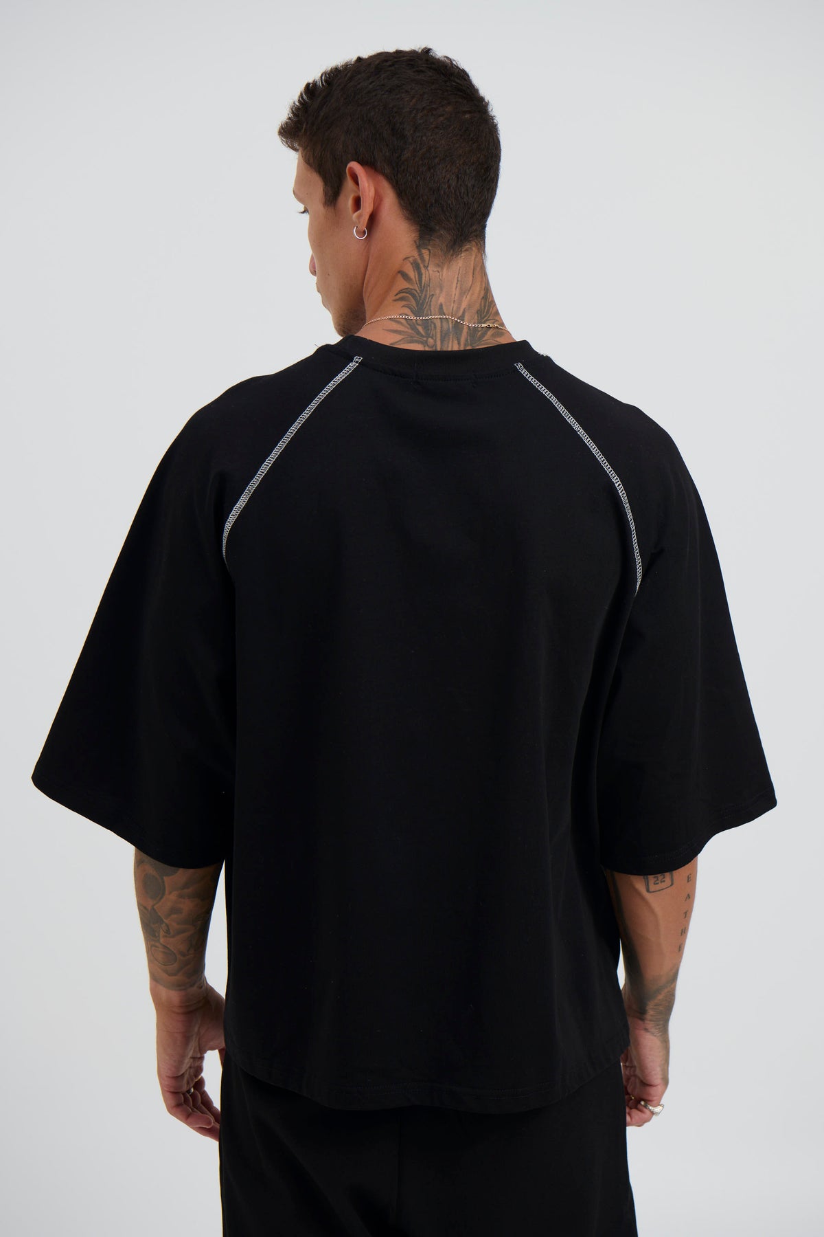 Contrast Stitch Raglan Tee Black