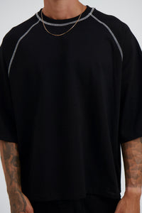 Contrast Stitch Raglan Tee Black