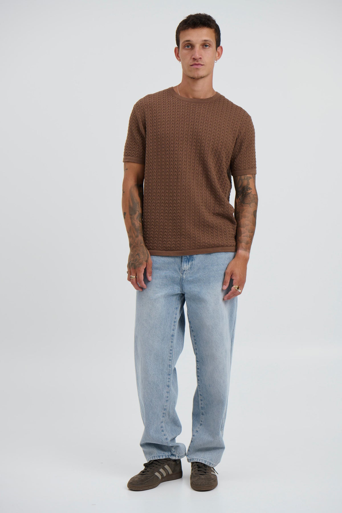 Carter Knitted Crew Tee Choc