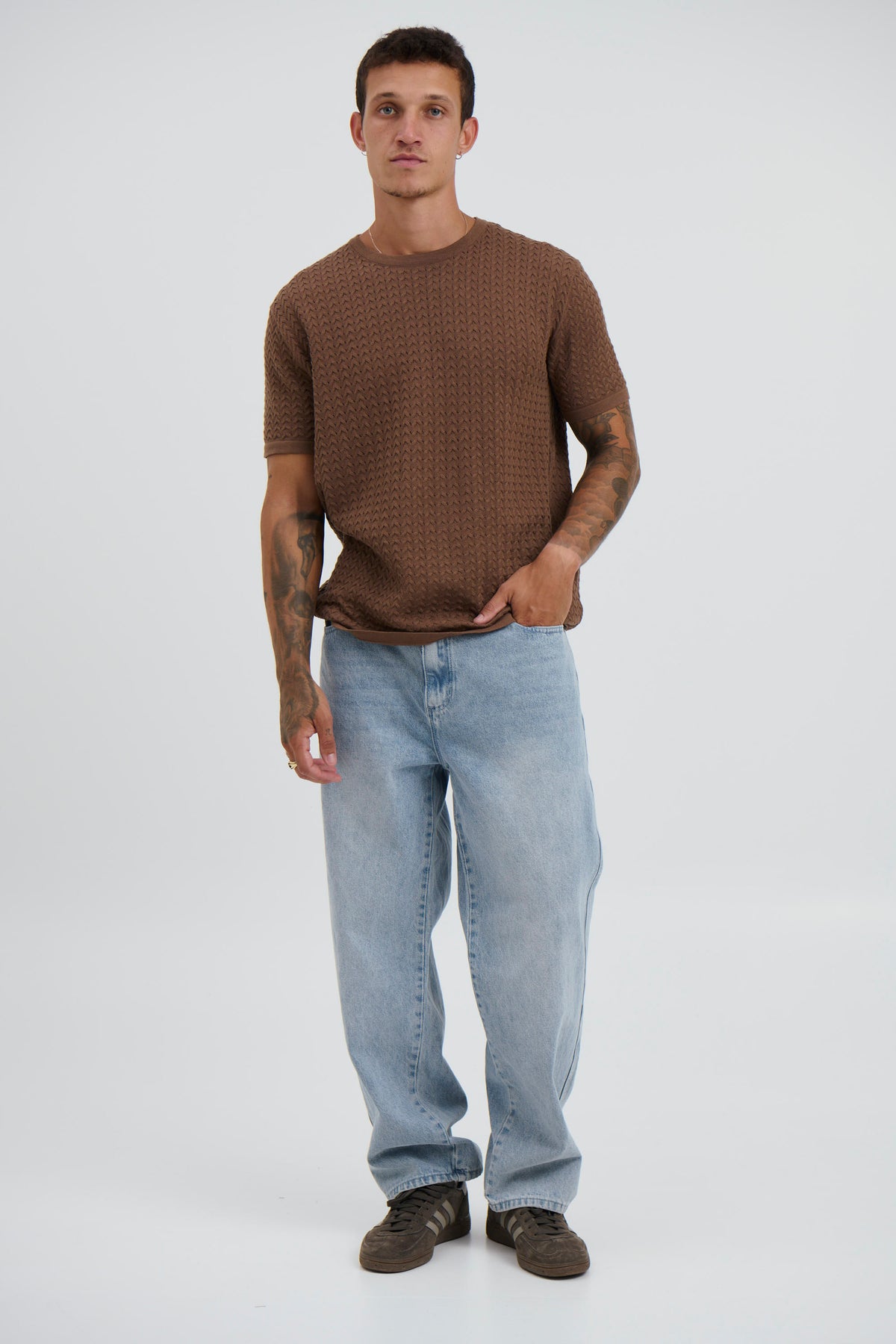 Carter Knitted Crew Tee Choc