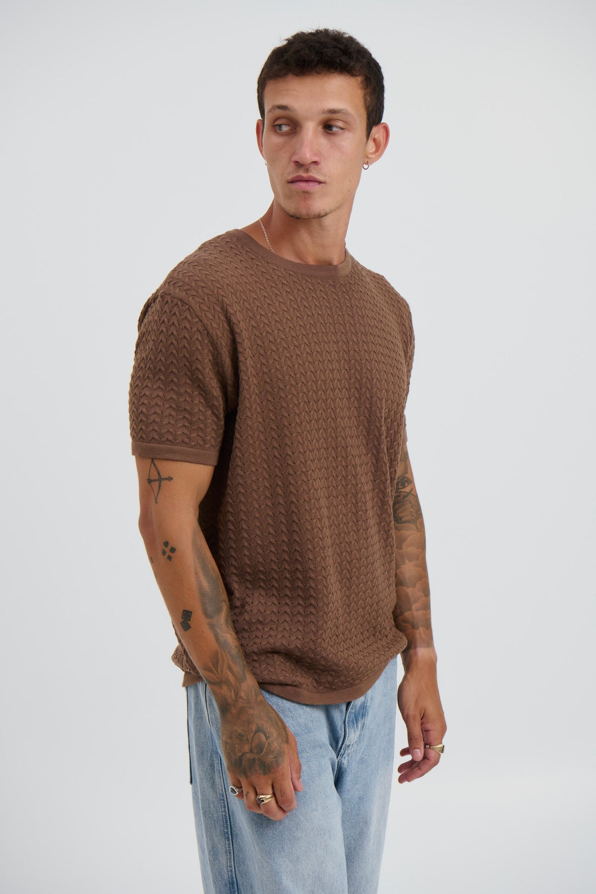 Carter Knitted Crew Tee Choc