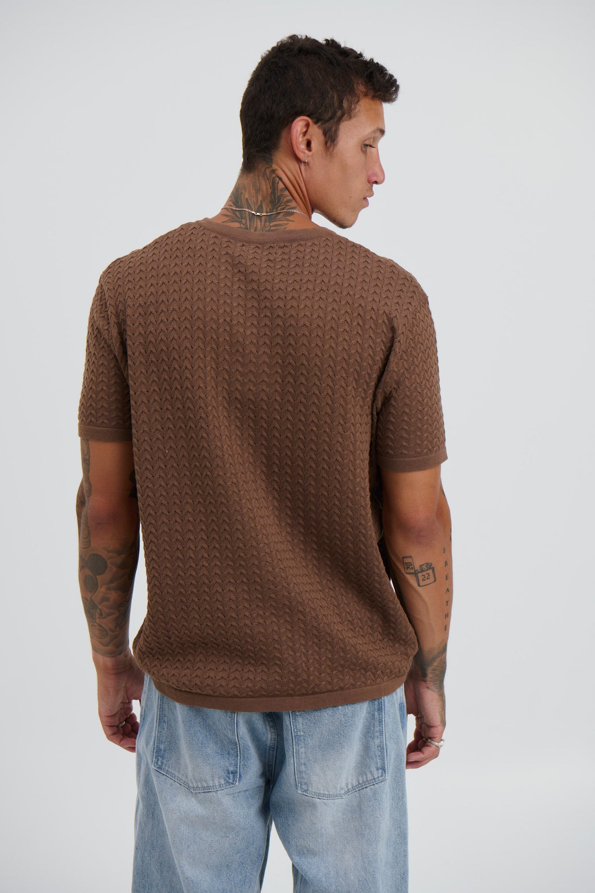 Carter Knitted Crew Tee Choc