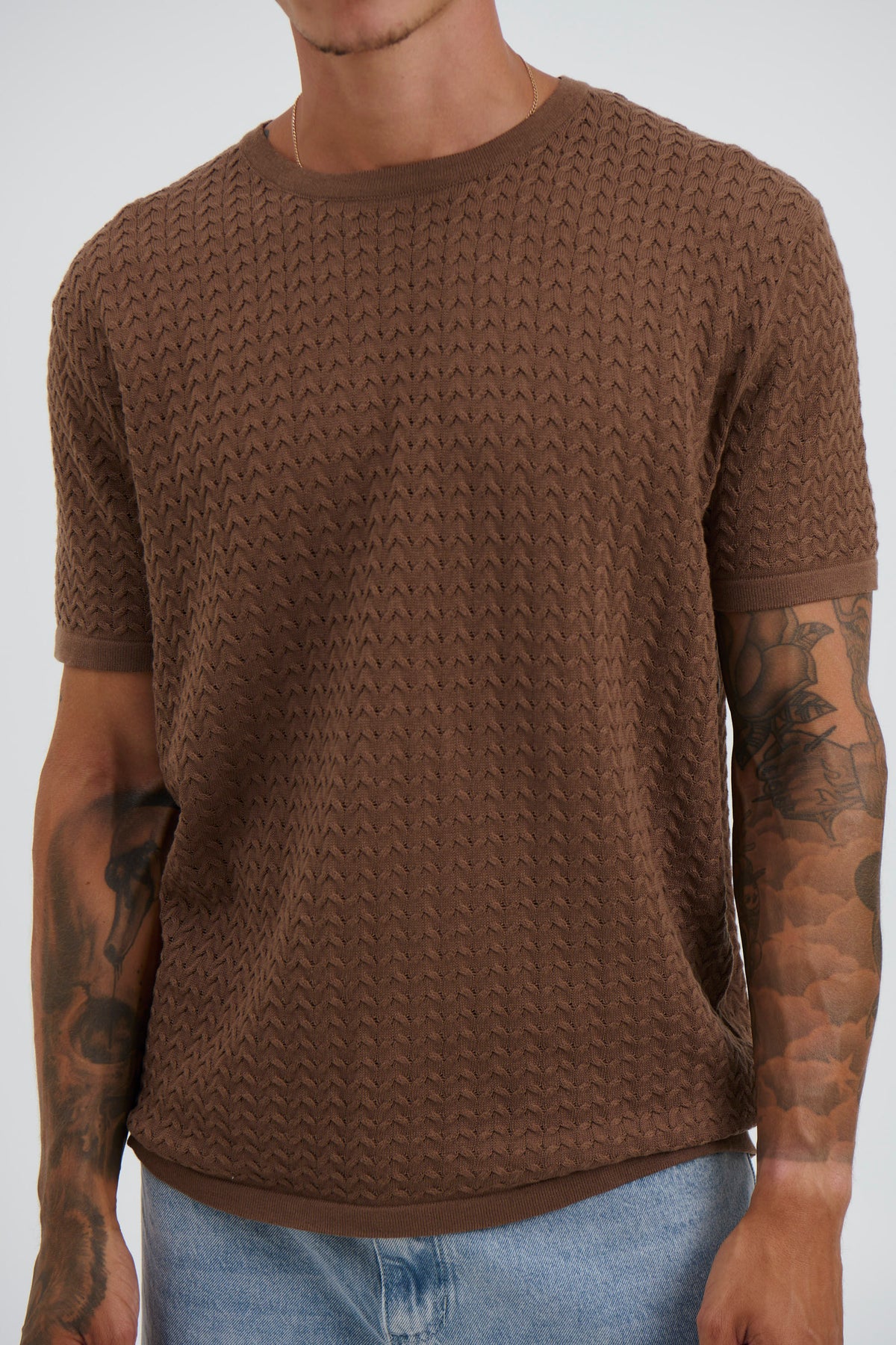 Carter Knitted Crew Tee Choc