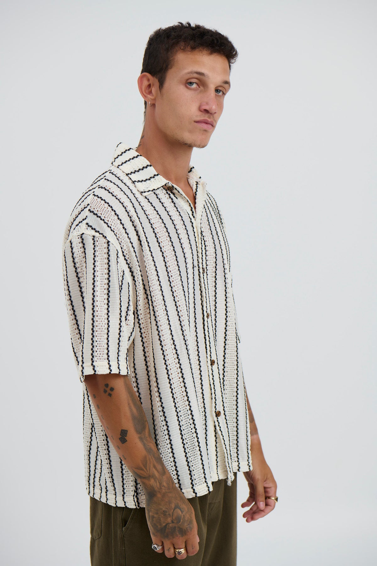 Lucas Drop Shirt Thin Black Stripe