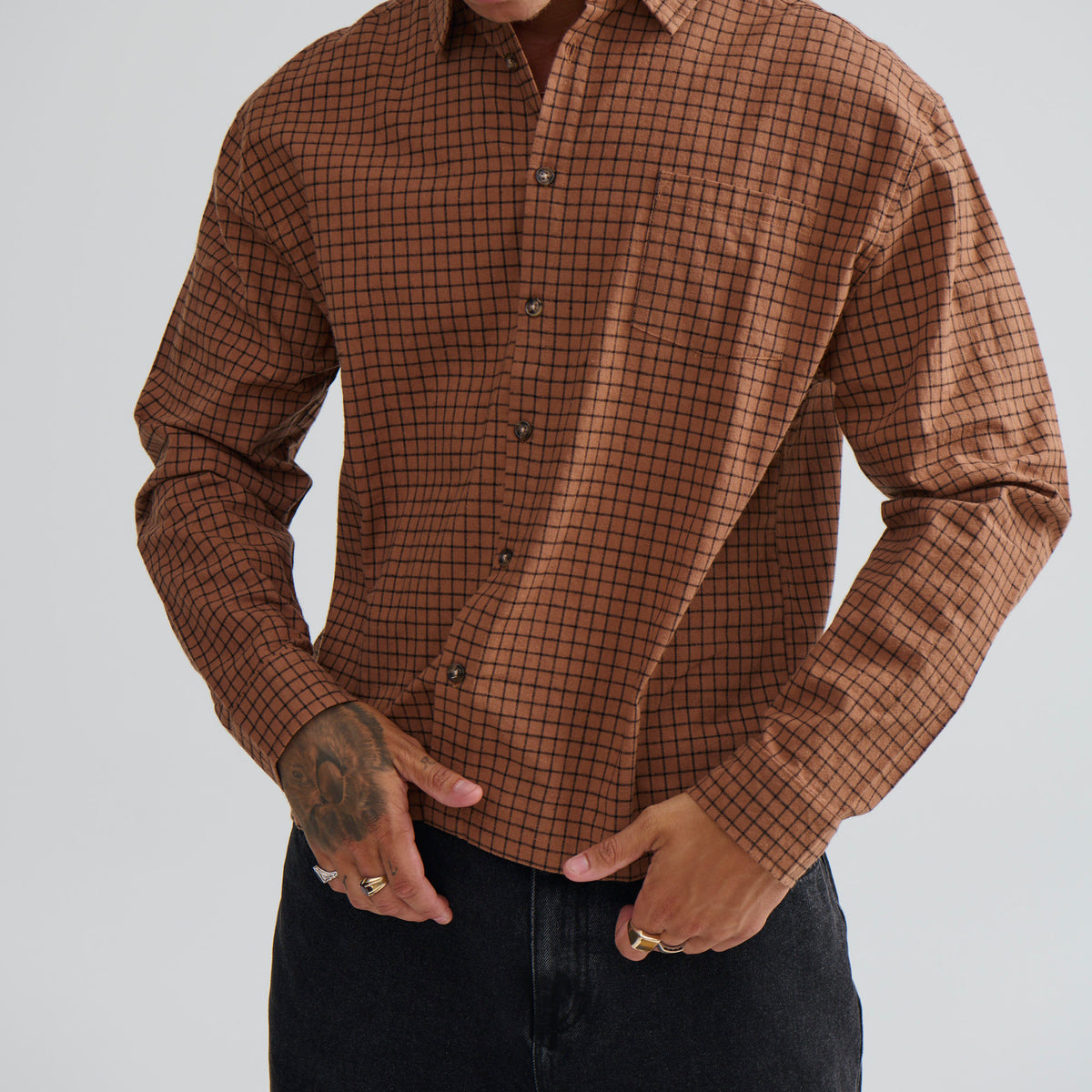 NTH Long Sleeve Check Shirt Choc
