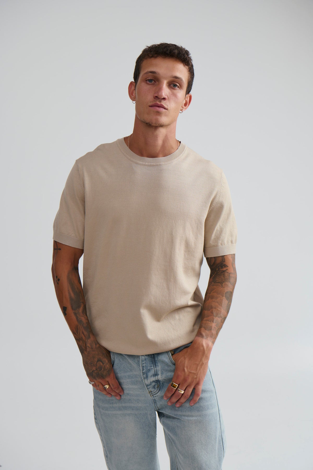 Nigel Fitted Knitted Tee Oat