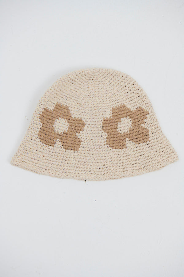 Crochet Bucket Hat Flower Tan