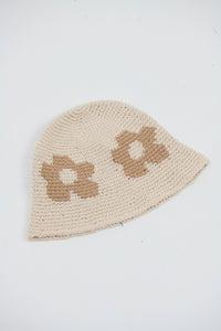 Crochet Bucket Hat Flower Tan